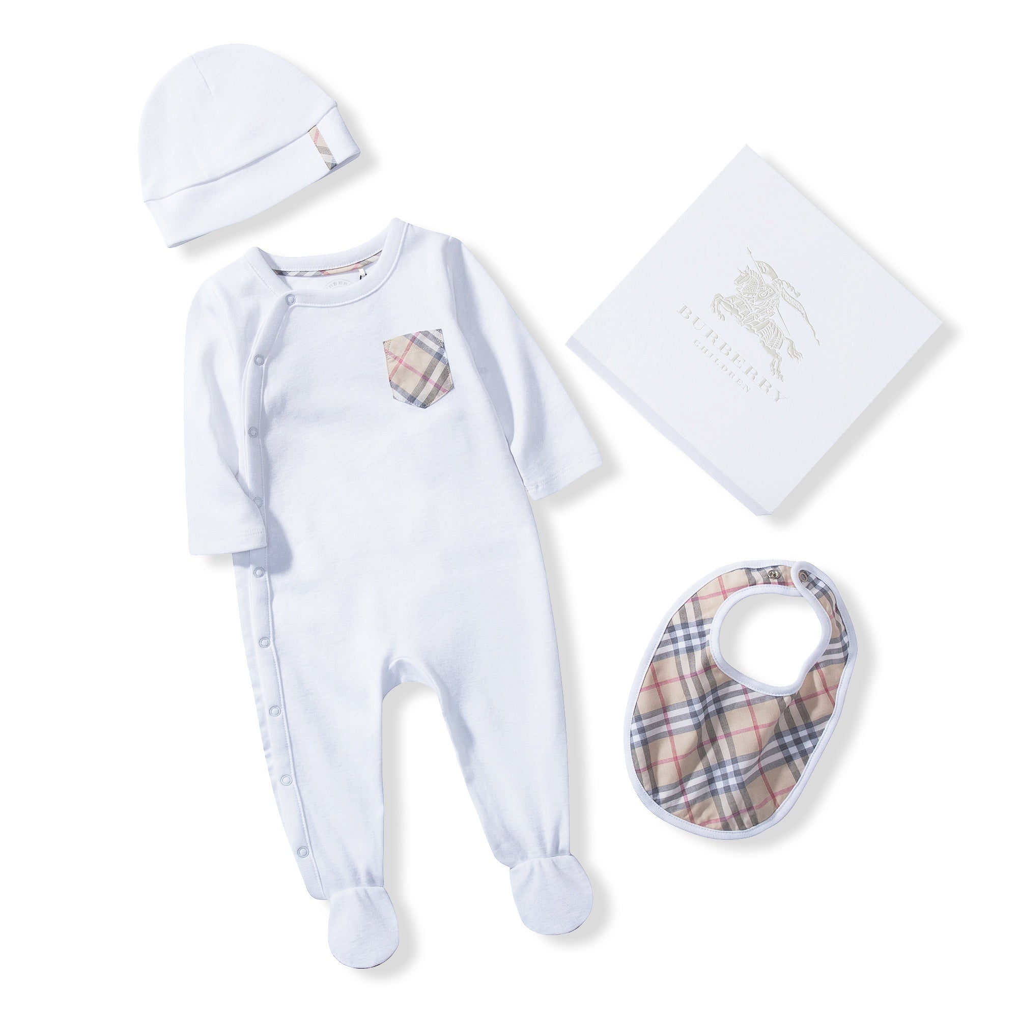 Baby  White  Pale Classic  Check   Cotton  Three-piece Gift Set