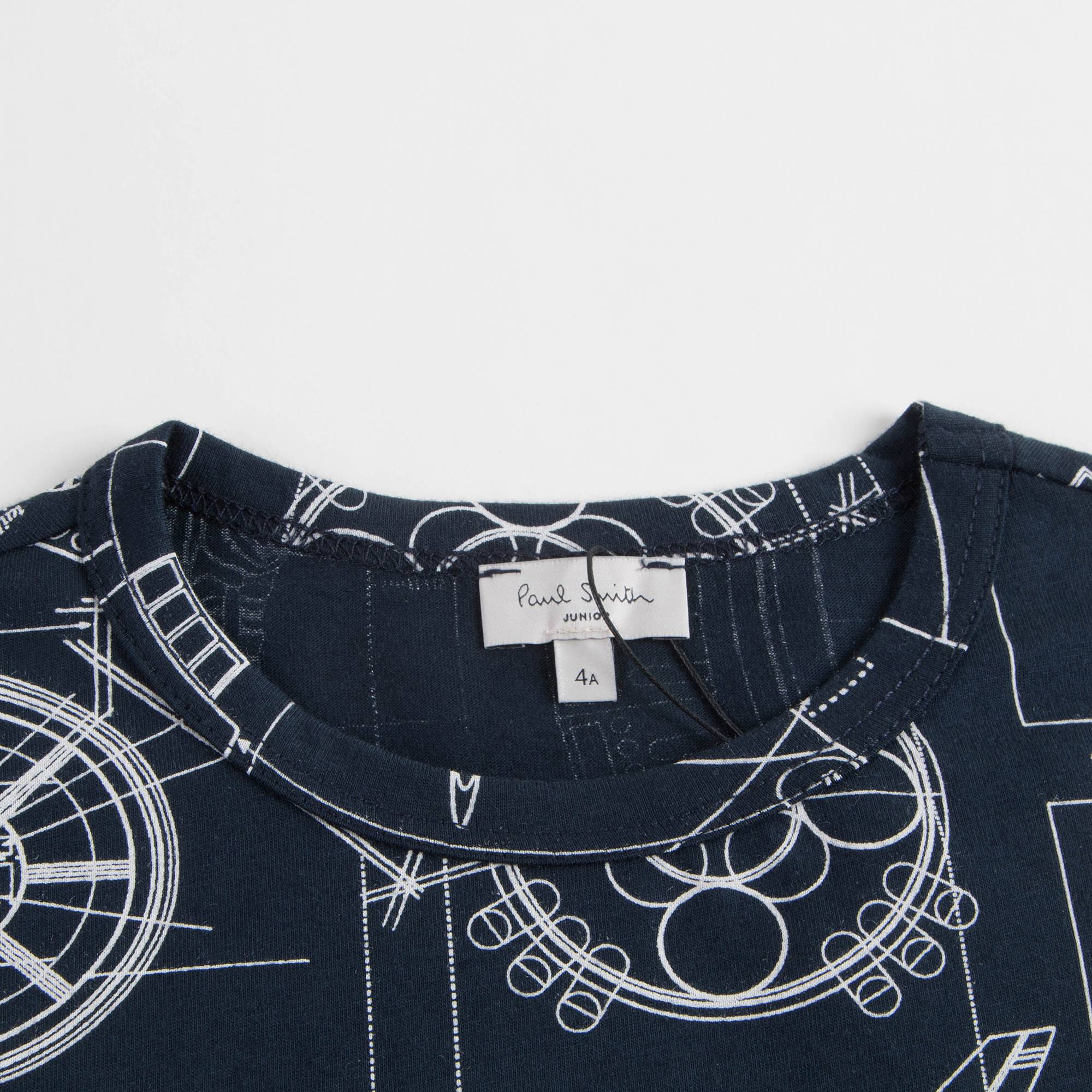 Boys Navy Printed Cotton T-shirt