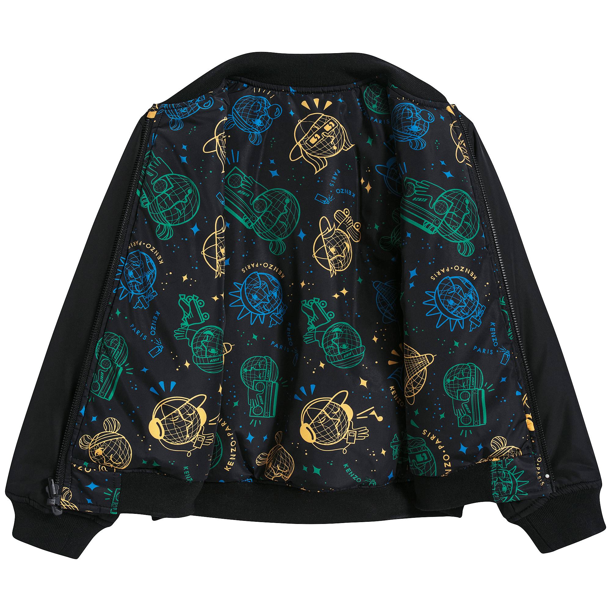 Boys Black Tiger Printed Reversibie Jacket