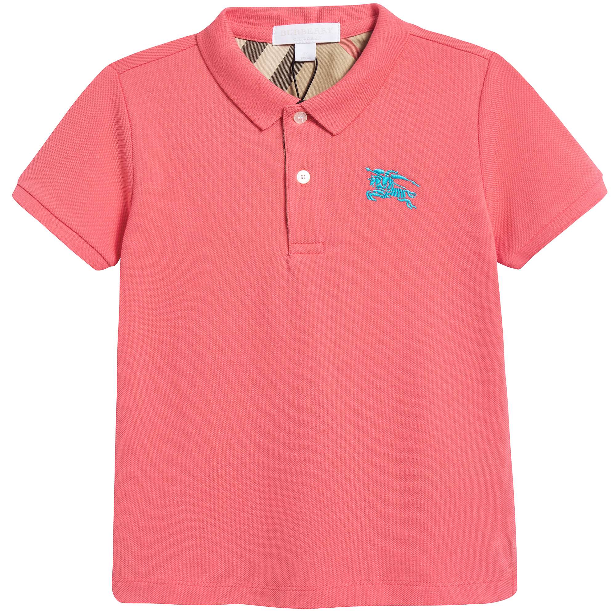 Boys Bright Coral Pink Cotton Polo Shirt