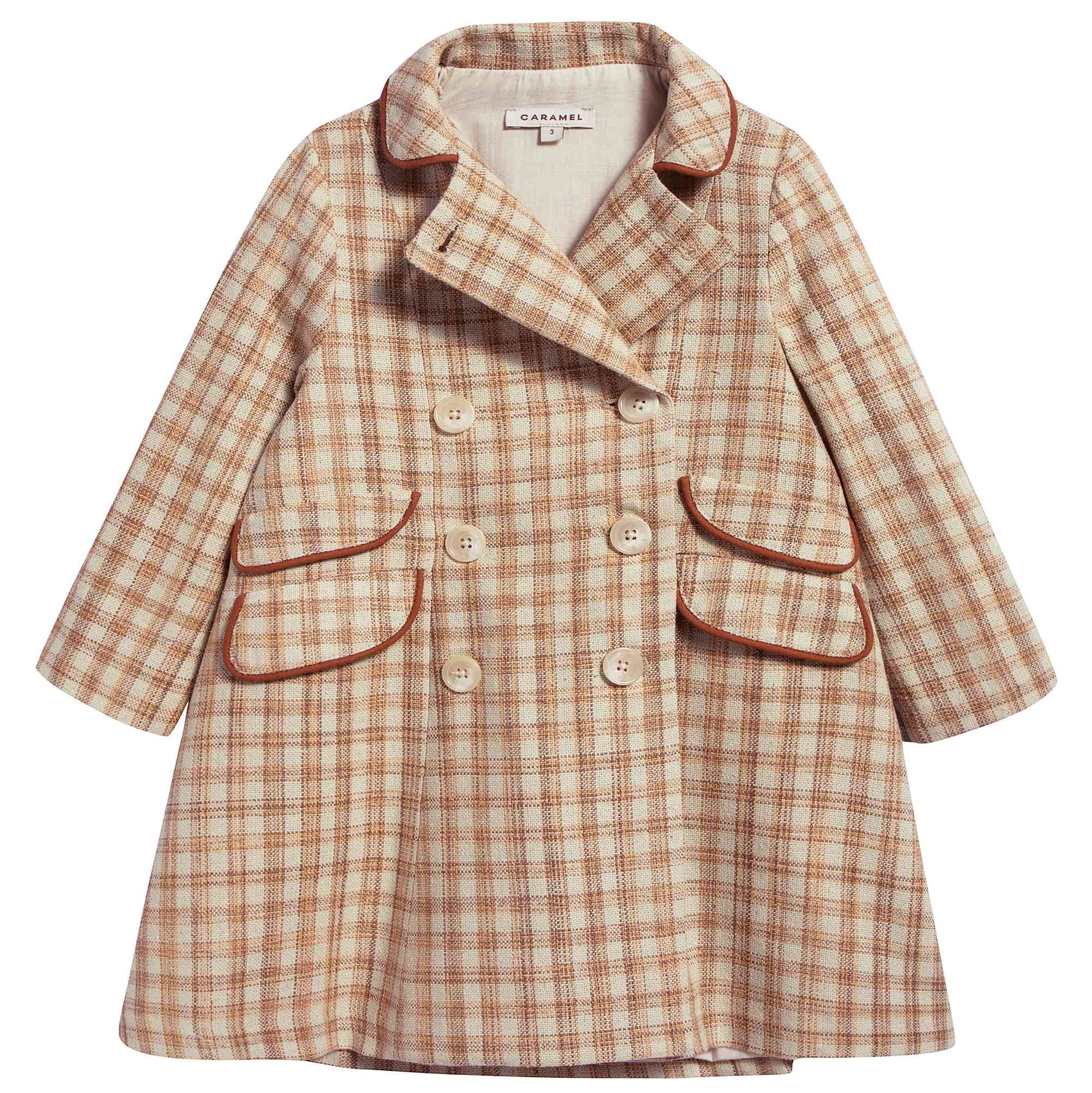 Girls Beige Check Cotton Woven Coat