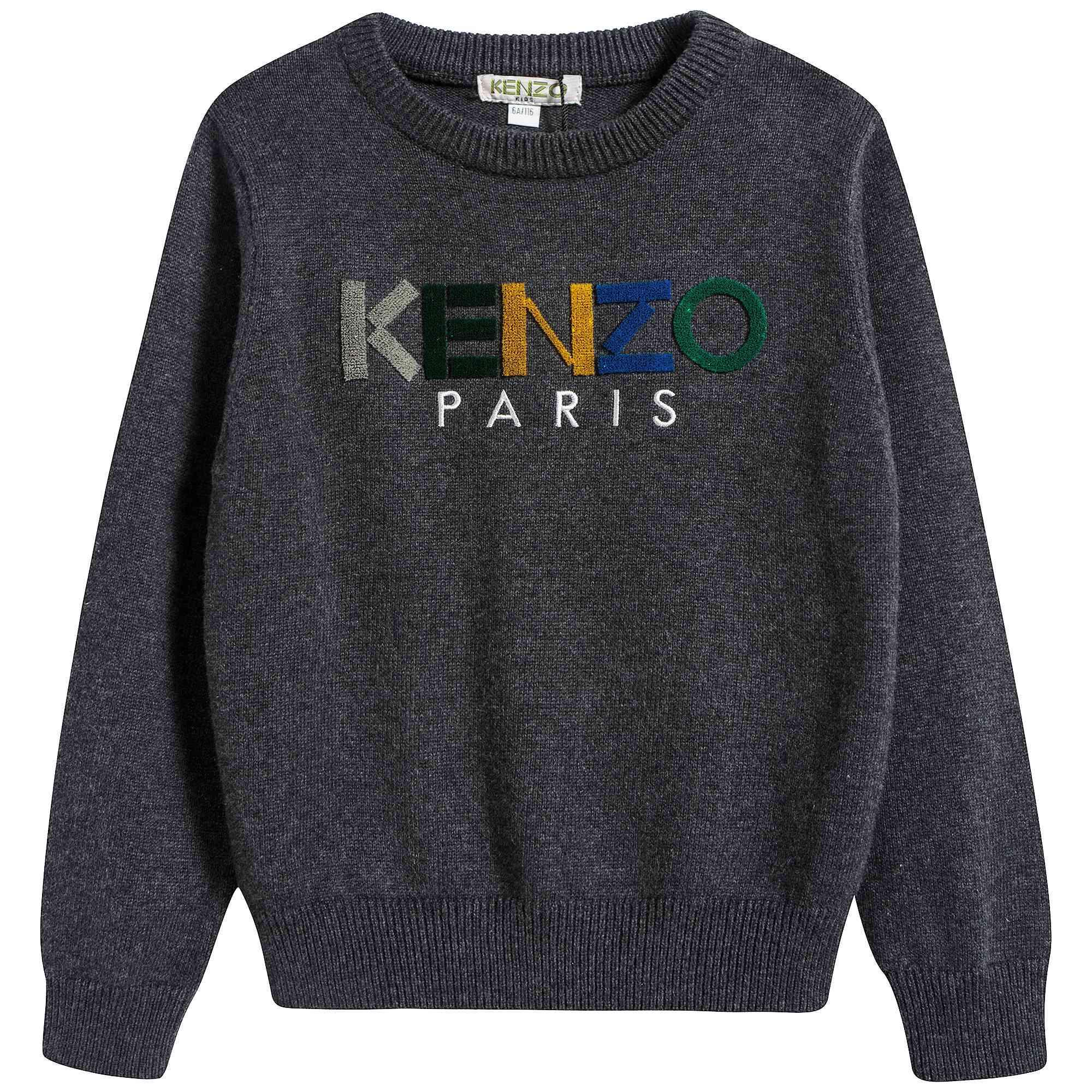 Boys Dark Marl Grey Logo Cotton Sweater