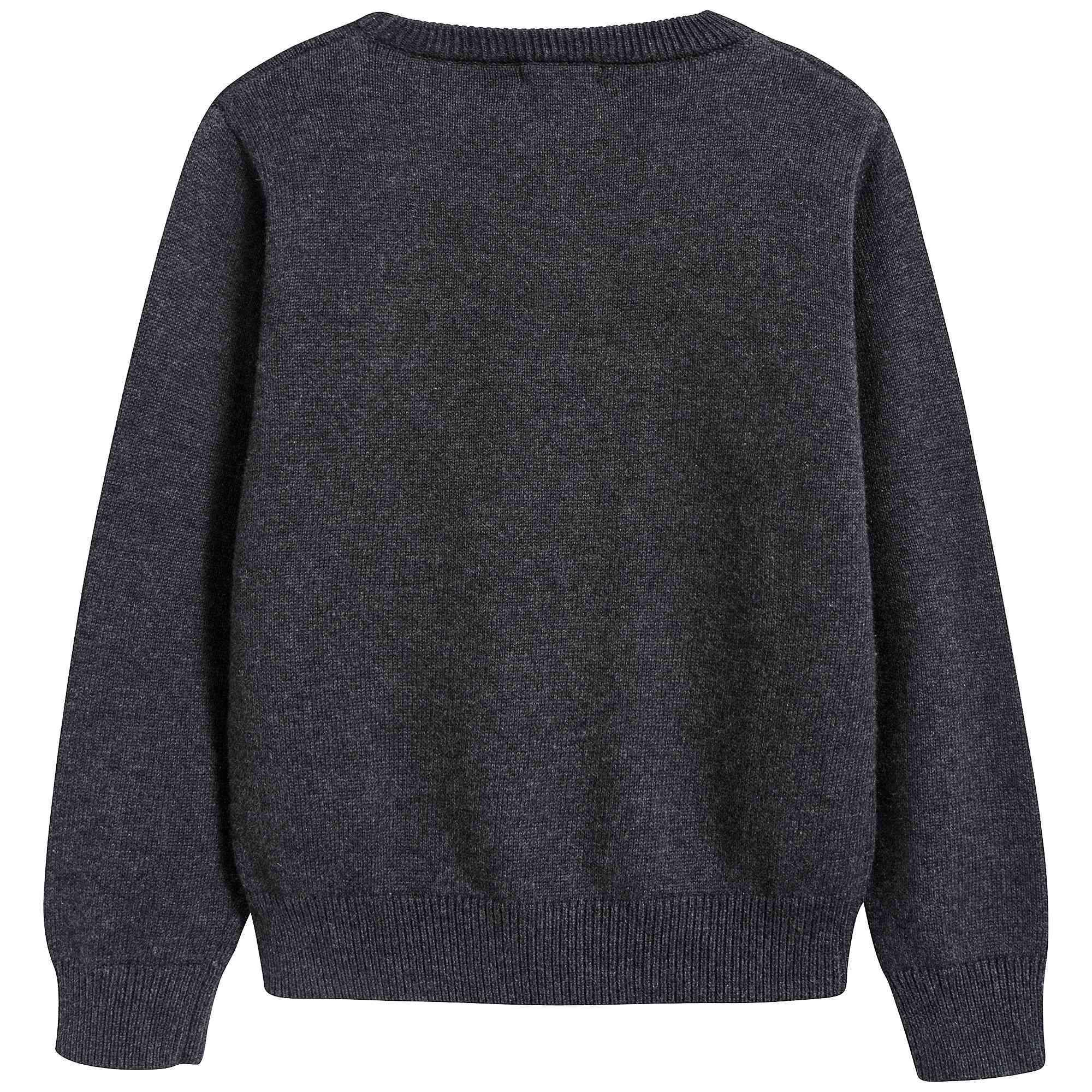 Boys Dark Marl Grey Logo Cotton Sweater