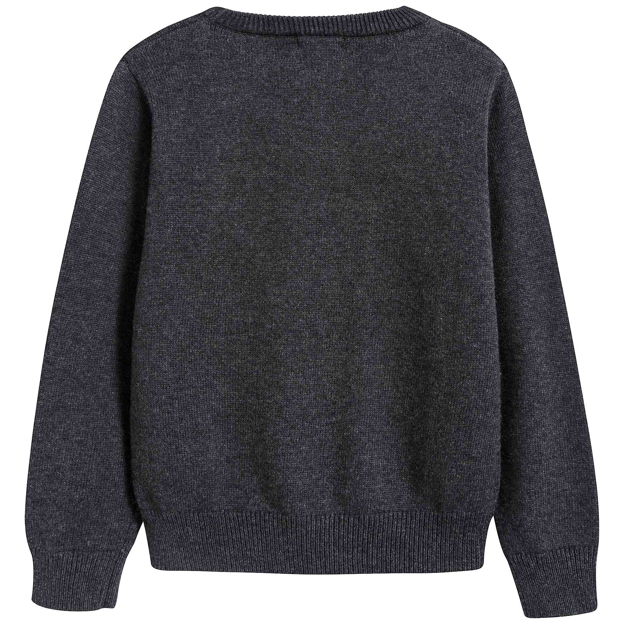 Boys Dark Marl Grey Logo Cotton Sweater