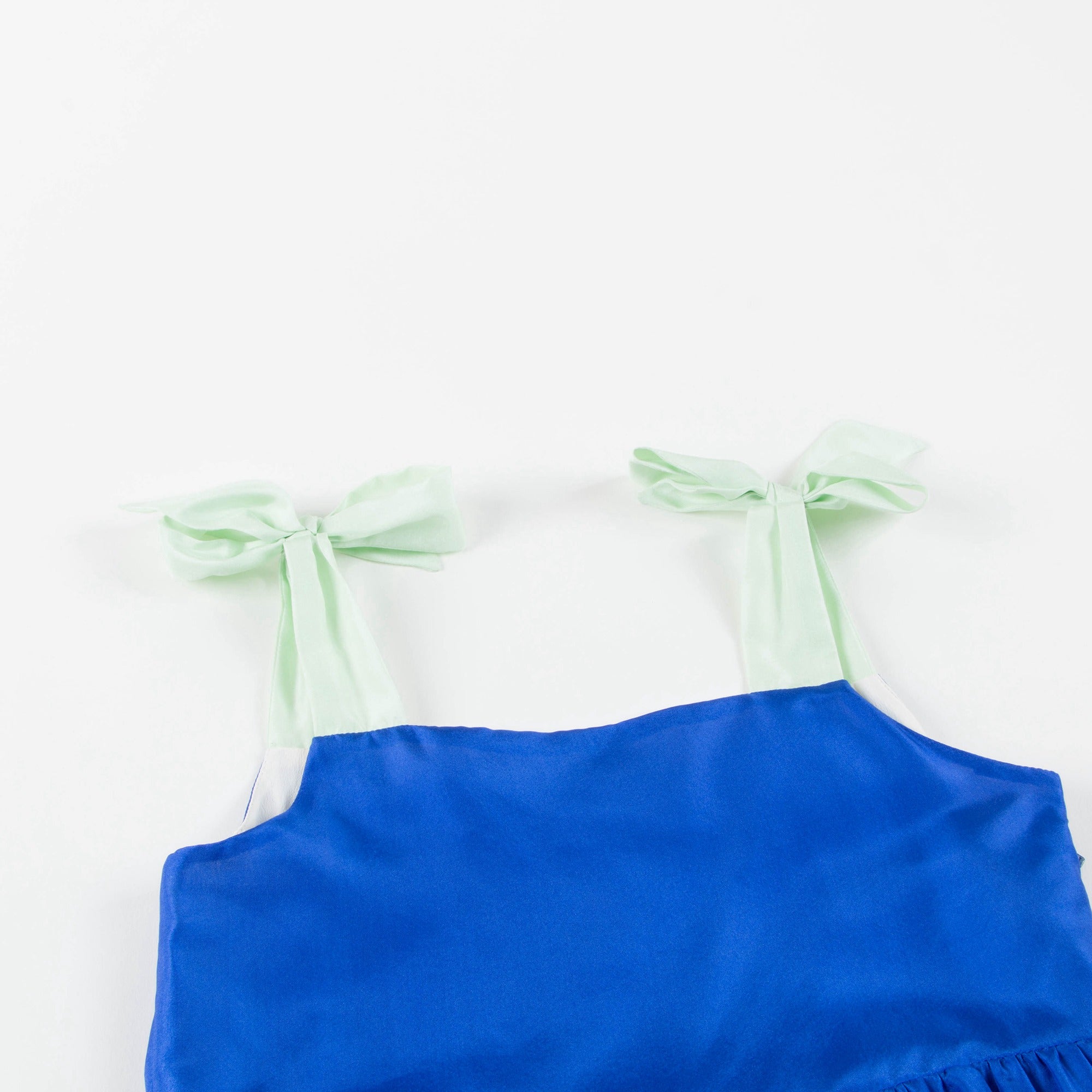 Girls Blue Silk Cat Print Dress