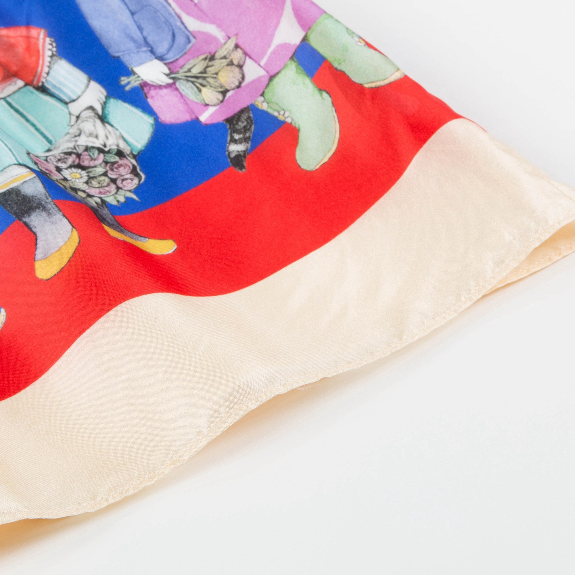 Girls Blue Silk Cat Print Dress