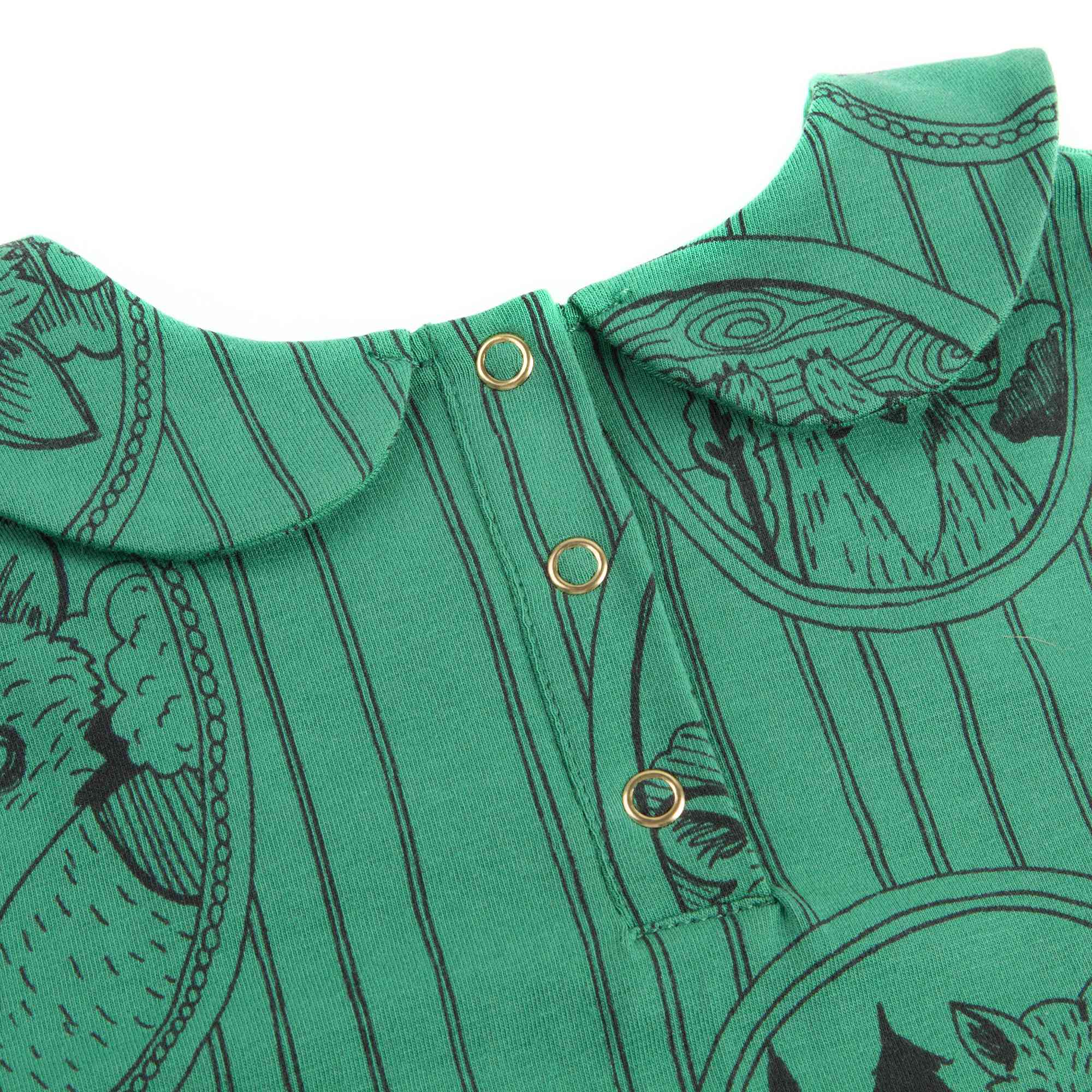 Girls Green Fox Family Collar T-shirt