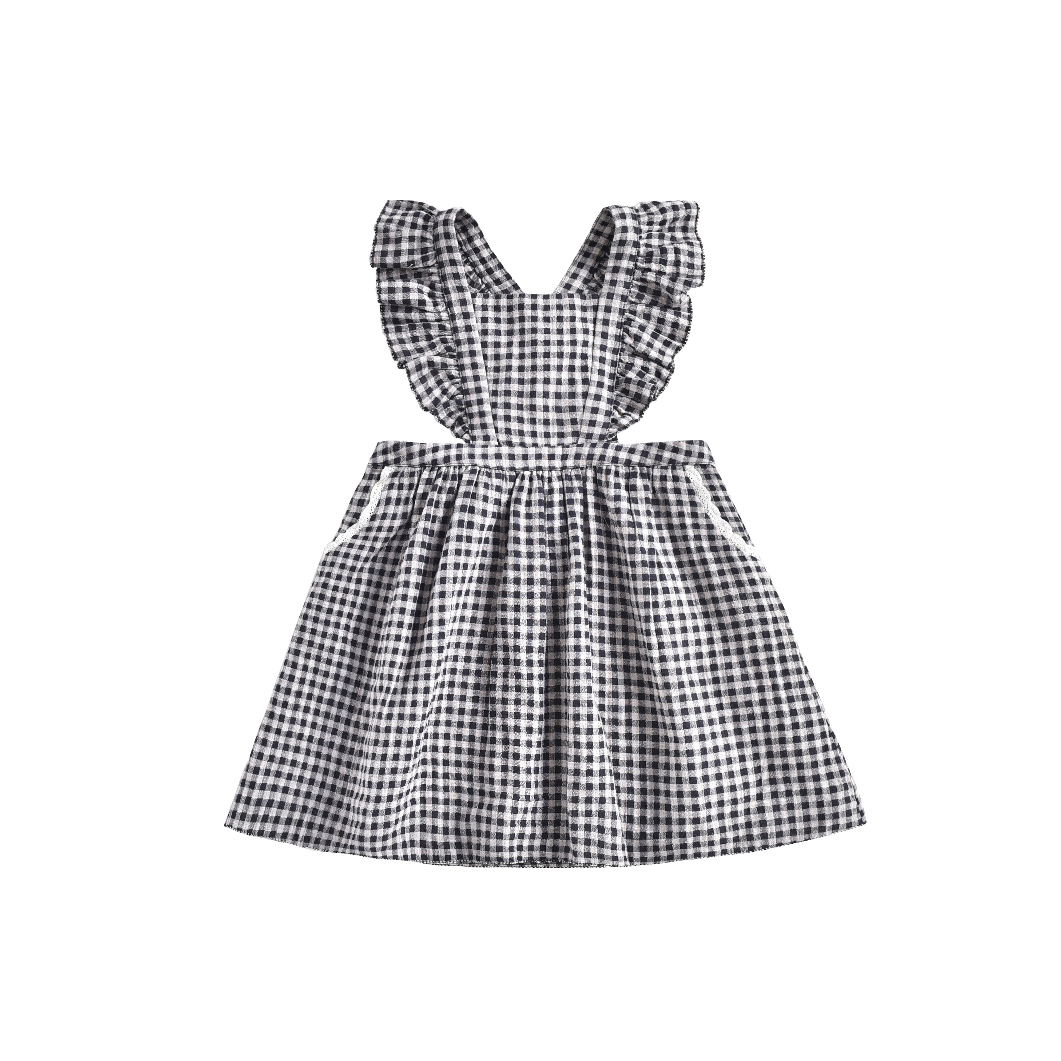 Robe Vichy noire en coton biologique pour filles