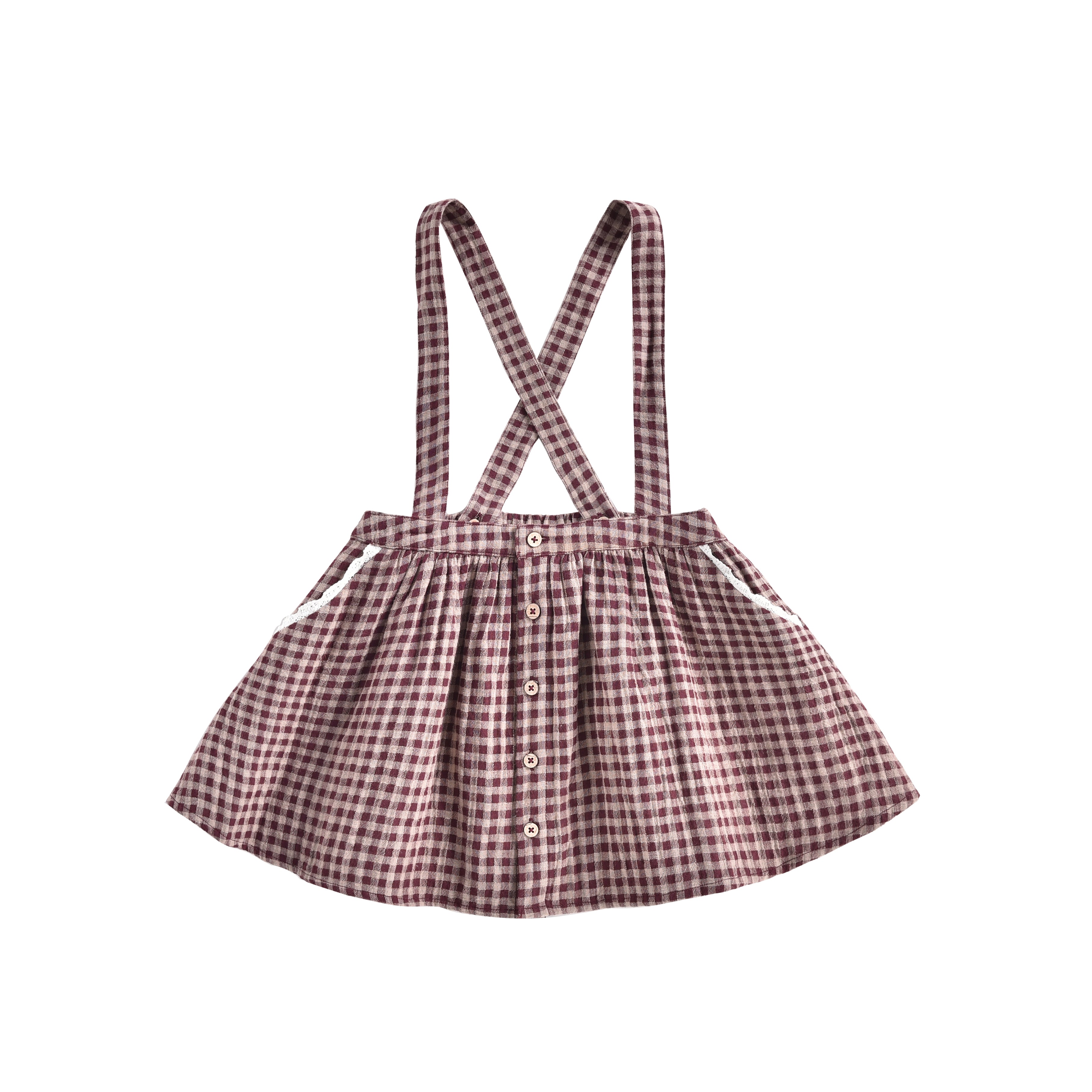 Jupe fille en coton biologique aubergine vichy