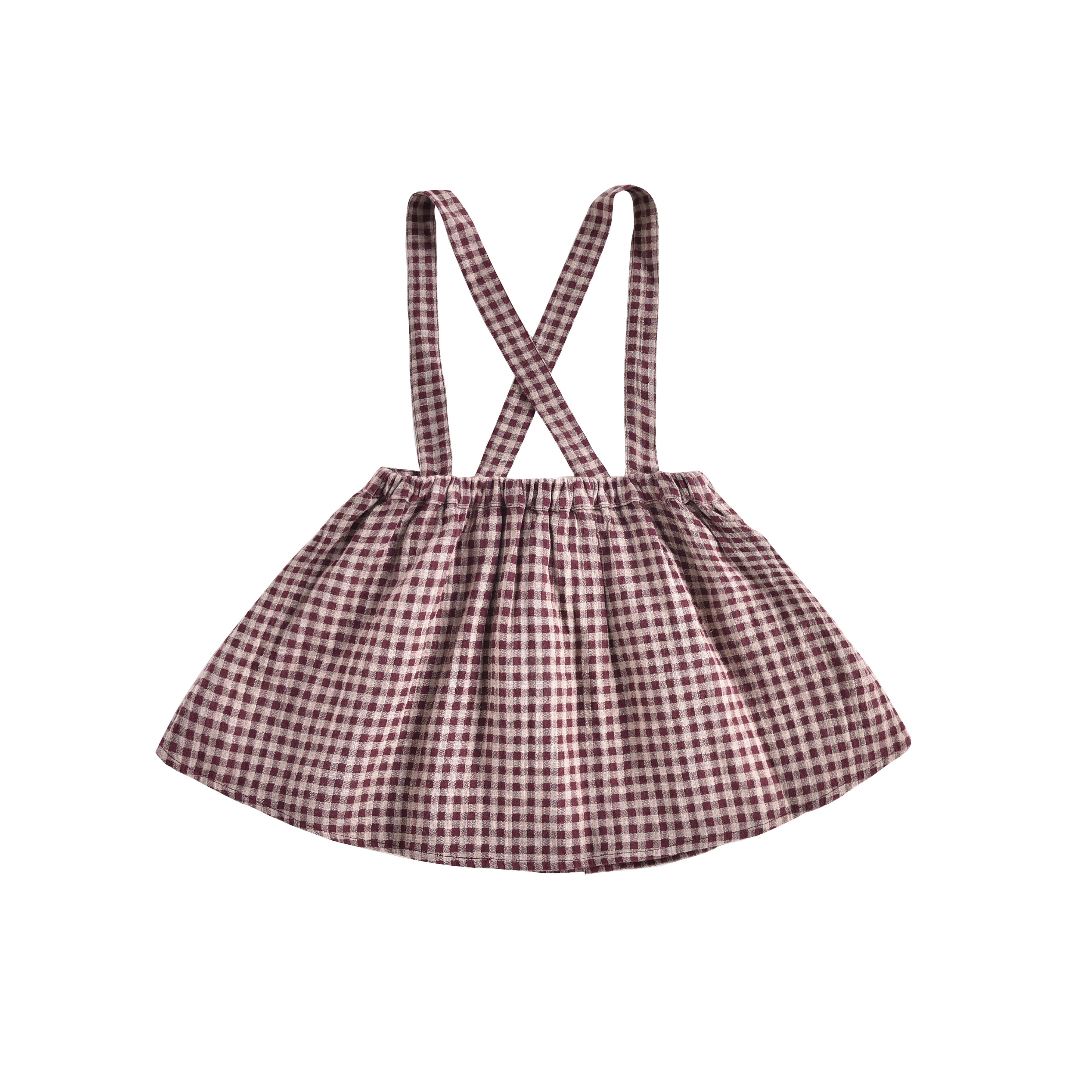 Jupe fille en coton biologique aubergine vichy