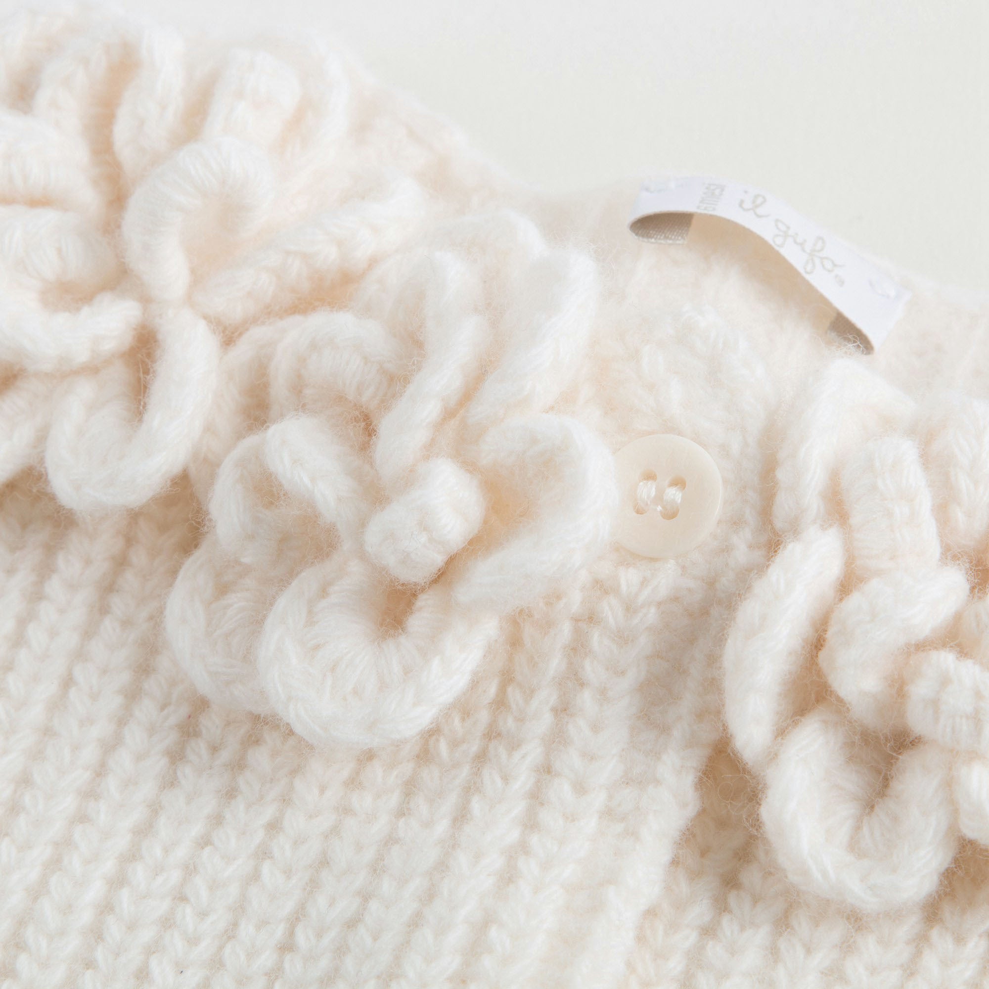Girls Ivory Wool Cardigan With Flower Trims
