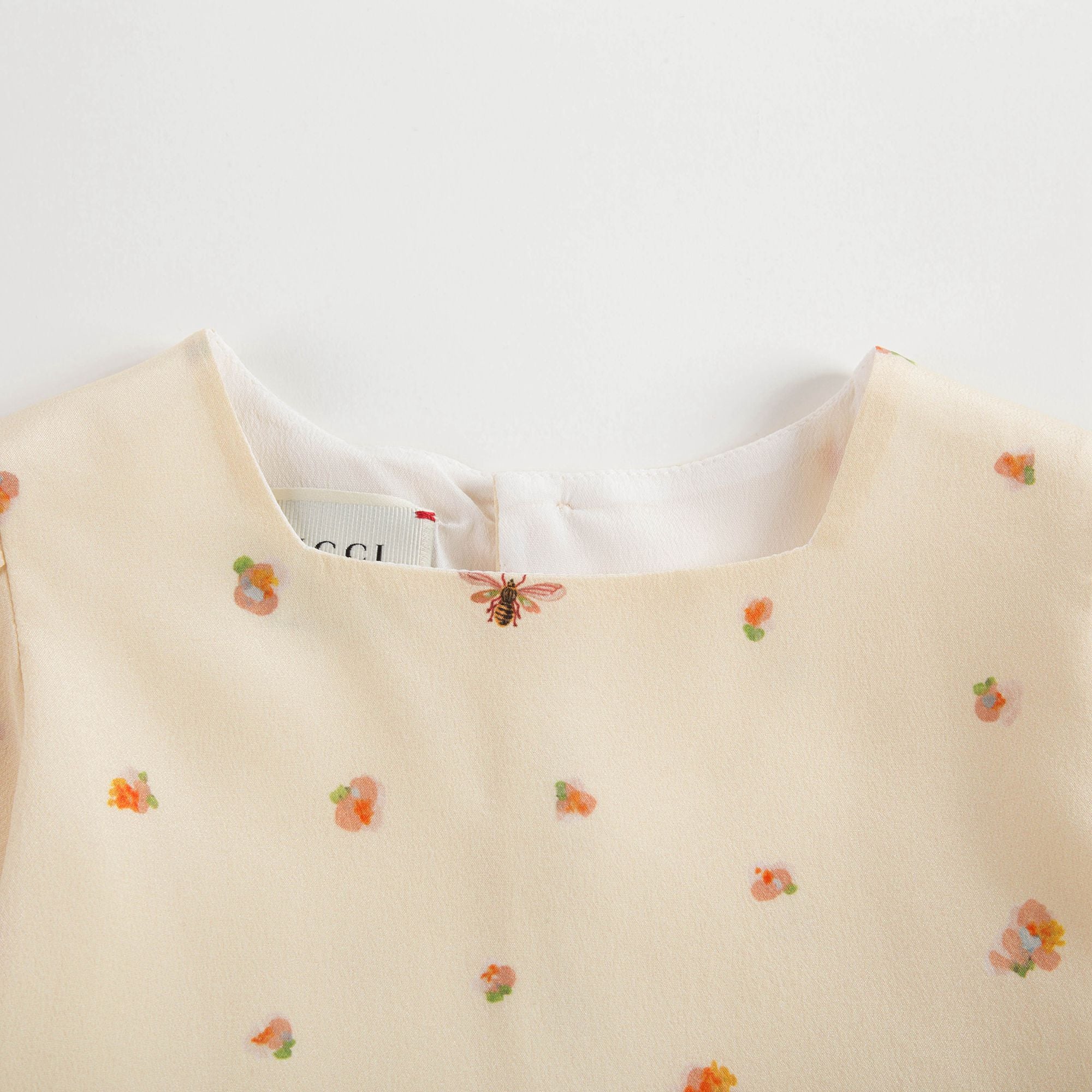 Baby Girls Beige Printed Silk Dress