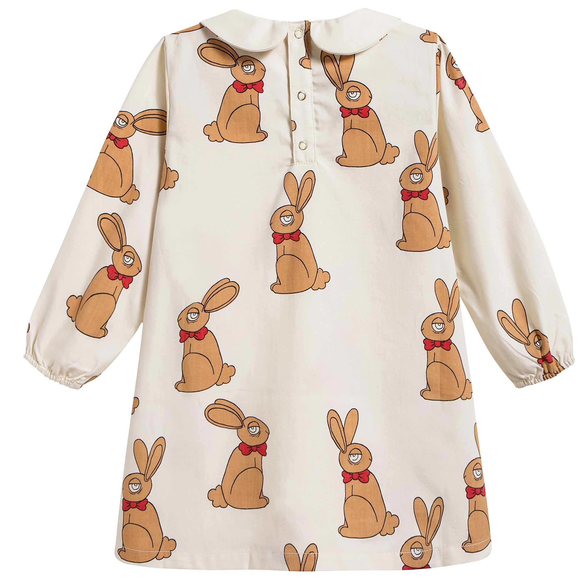 Girls Beige Rabbit Woven Cotton Dress