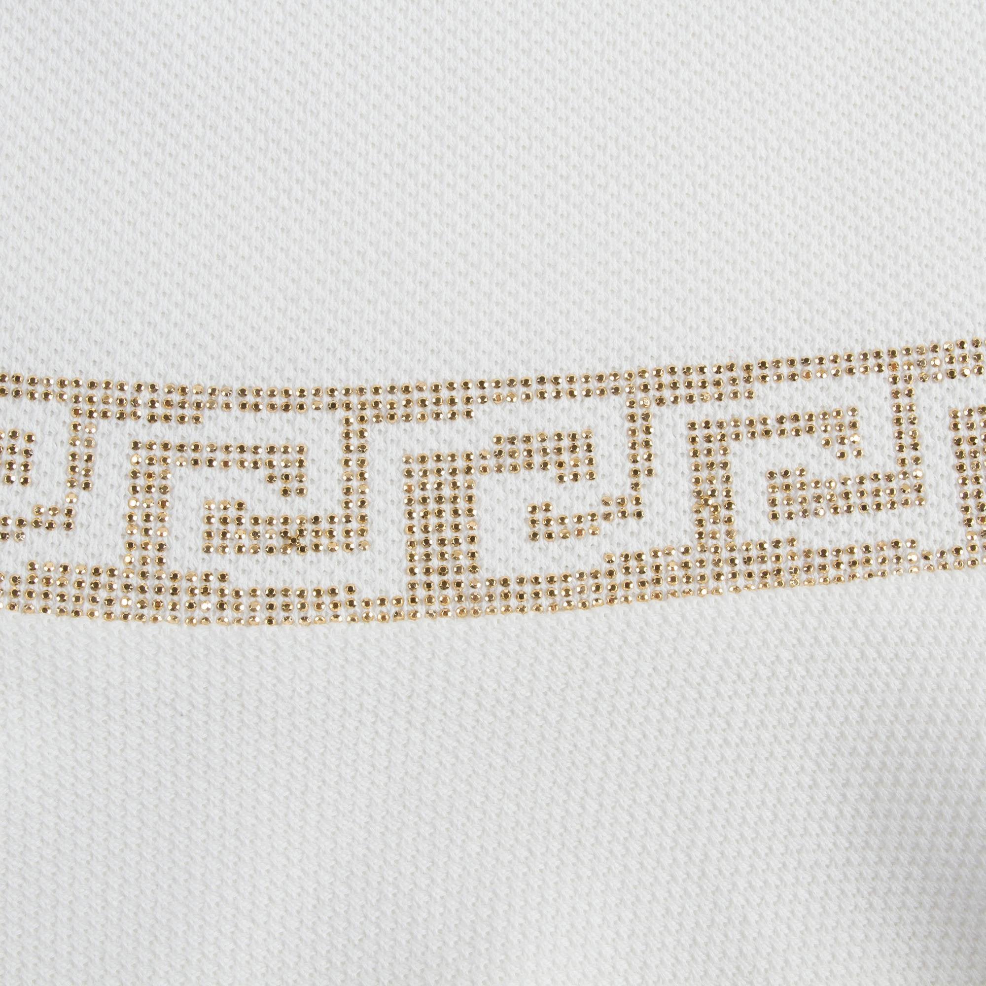 Girls White Cotton Dress With Gold Rhinestone Trims