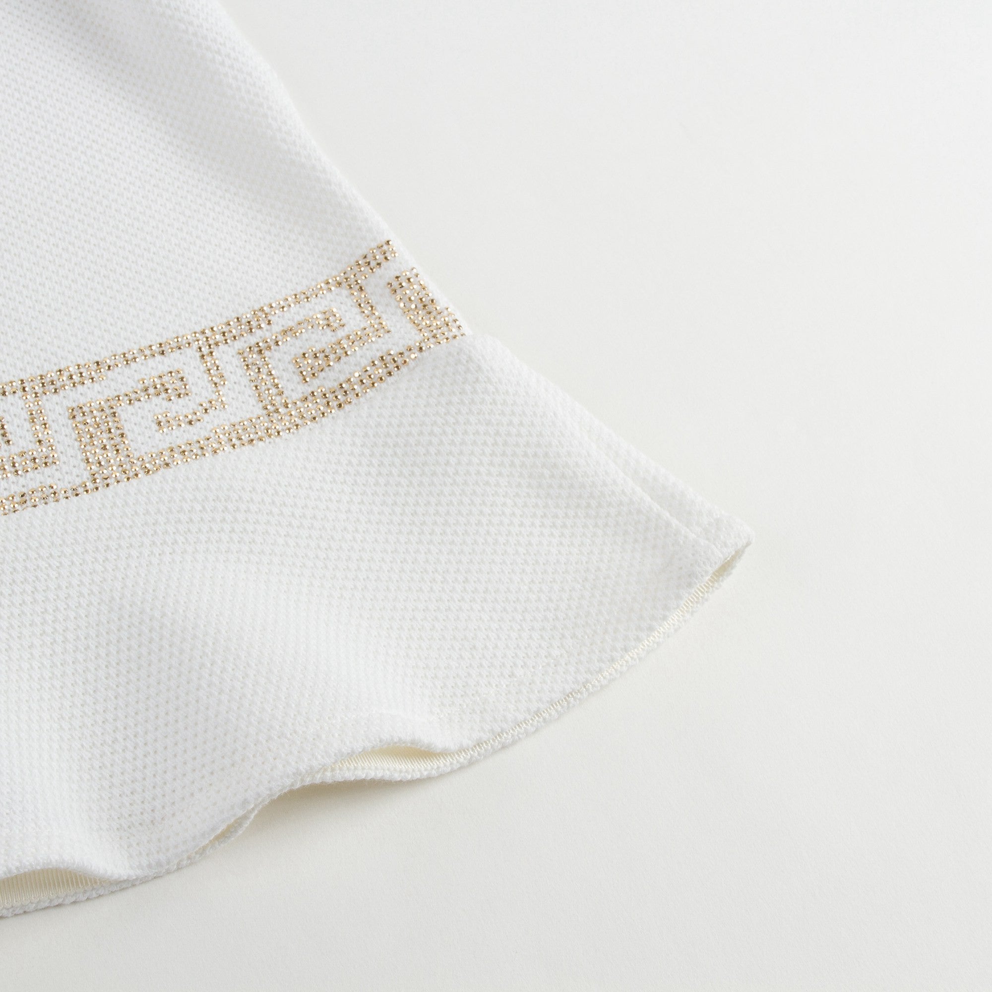 Girls White Cotton Dress With Gold Rhinestone Trims