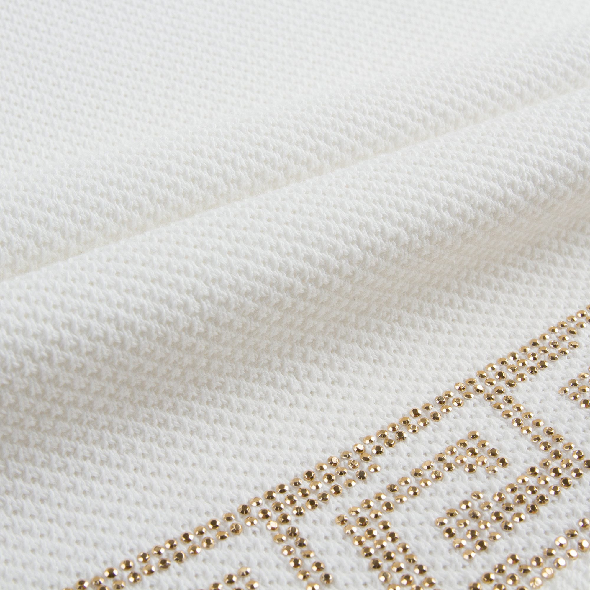 Girls White Cotton Dress With Gold Rhinestone Trims