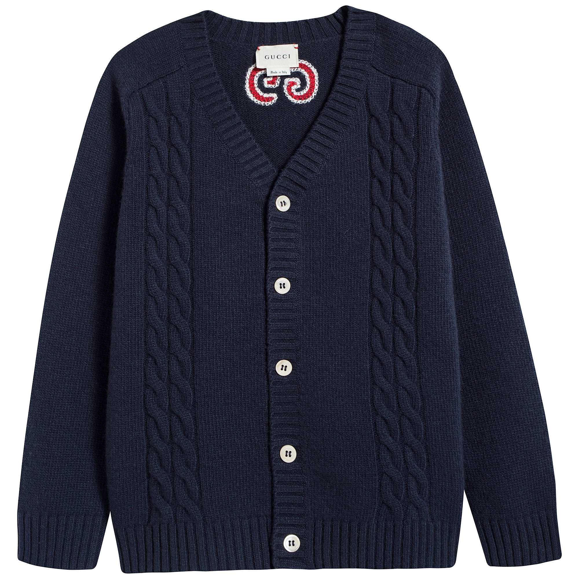 Boys Dark Blue Wool Cardigan