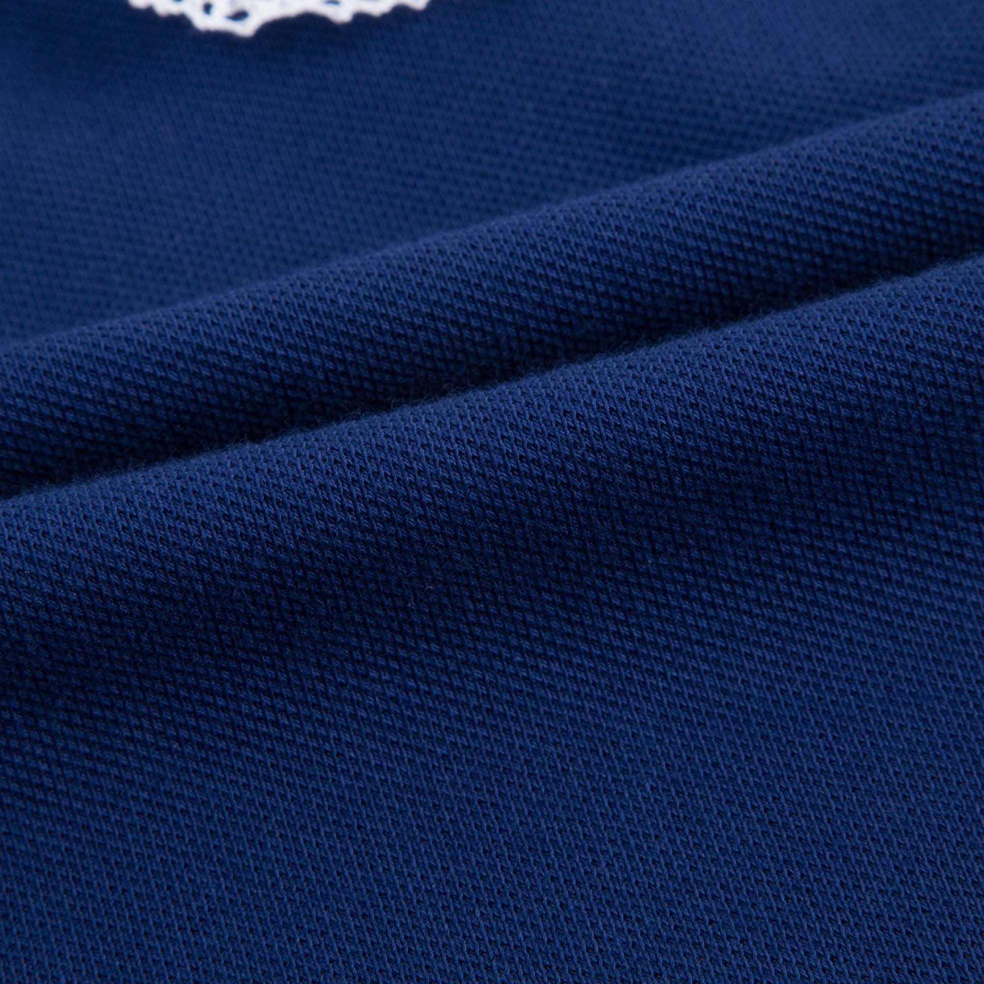 Girls Blue Cotton Piqué Top with Lace