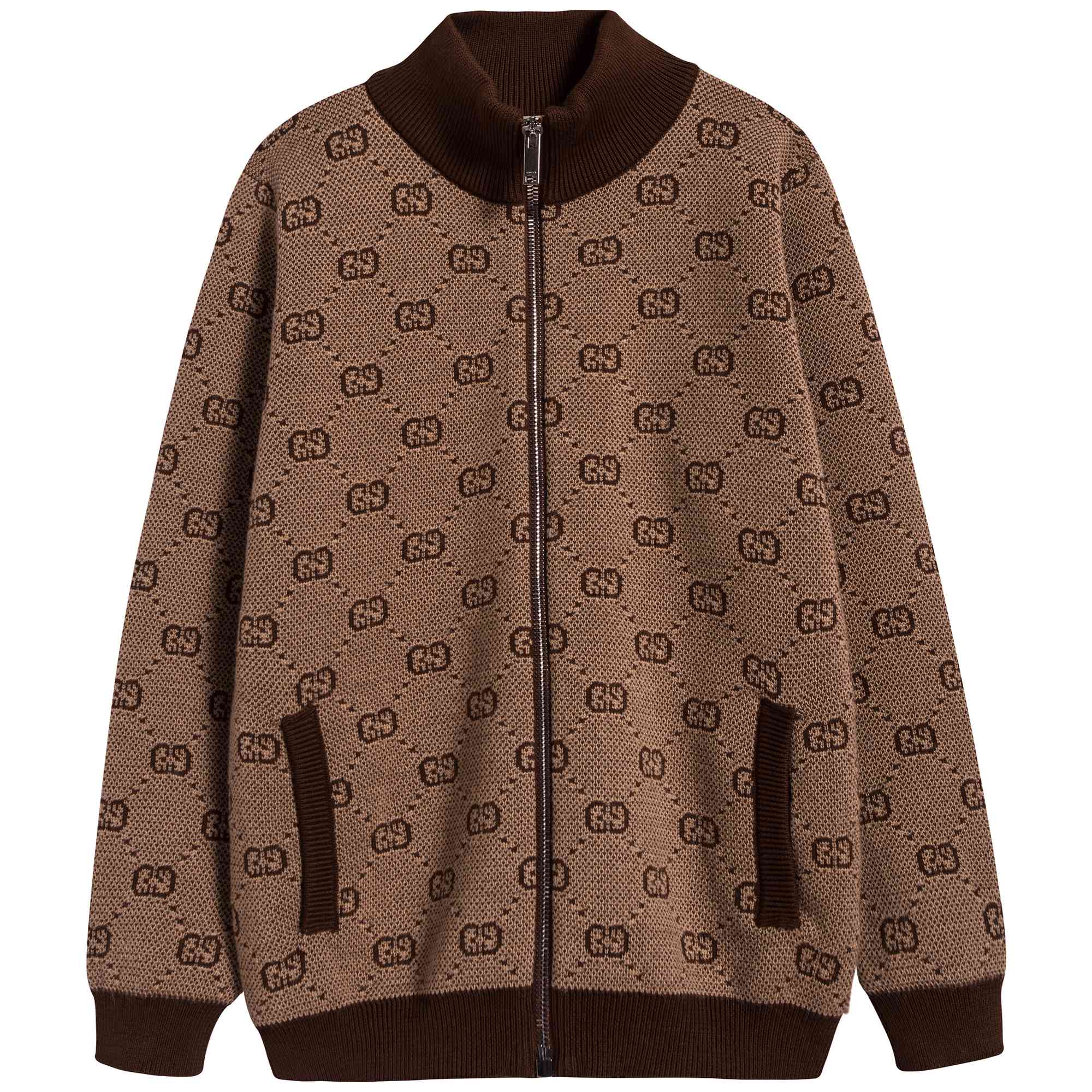 Boys Camel GG Zip Wool Cardigan