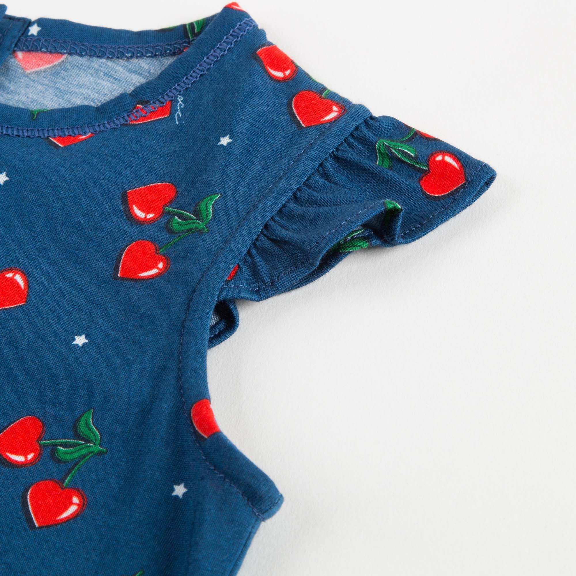 Baby Girls Navy Blue Heart Cherry Top