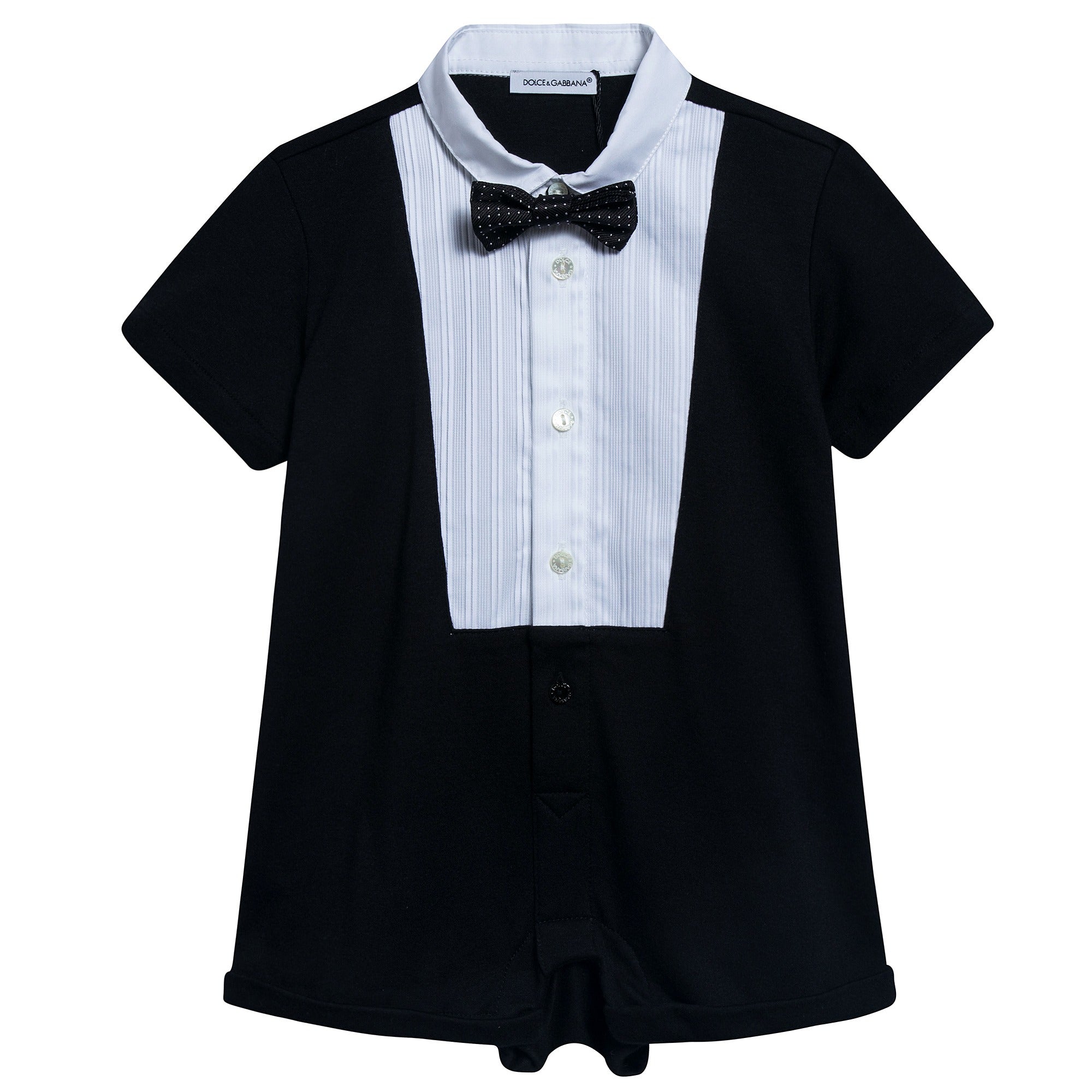 Baby Boys Black Bow Trims Cotton Short Babygrow