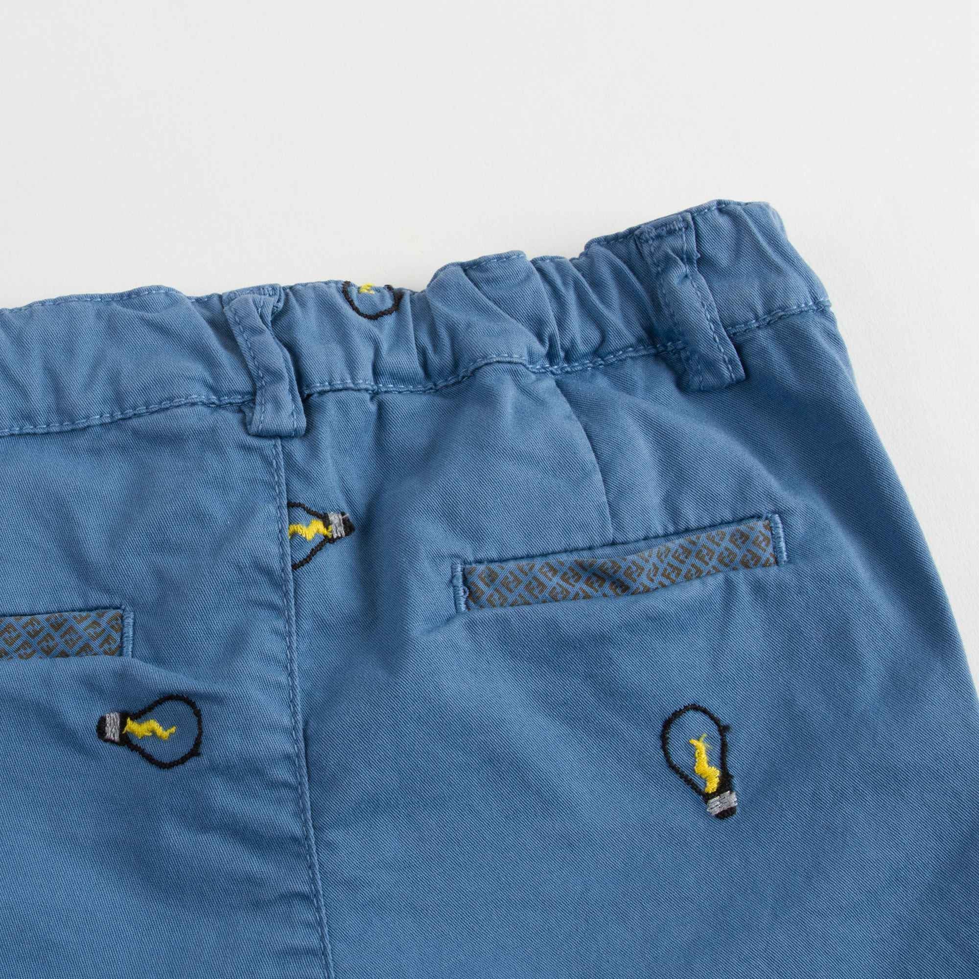 Baby Boys Light Blue Cotton Printed Trims Trousers