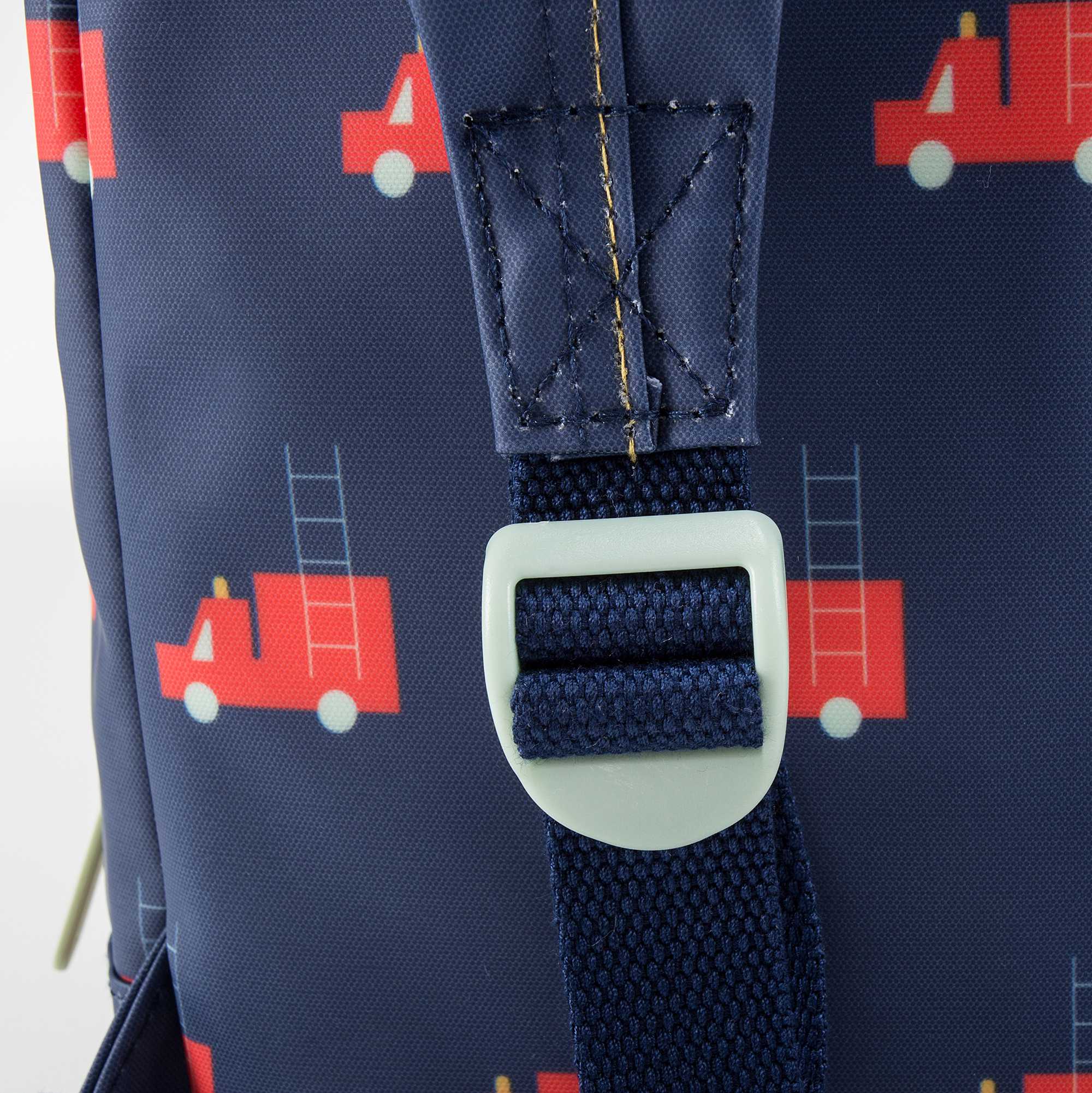 Girls Dark Blue Firetruck Printed Backpack（24 x 11 x 34 cm）