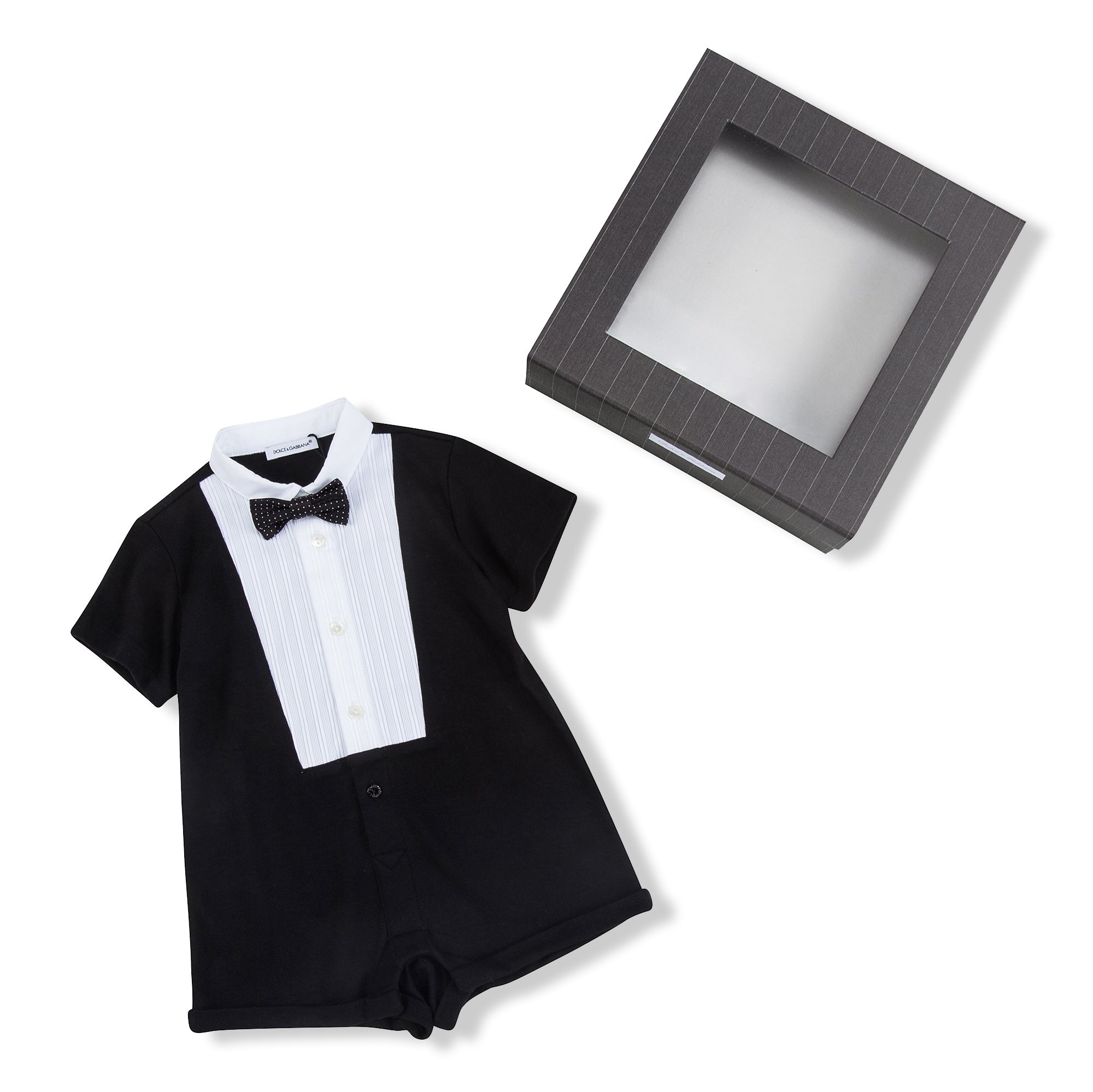 Baby Boys Black Bow Trims Cotton Short Babygrow