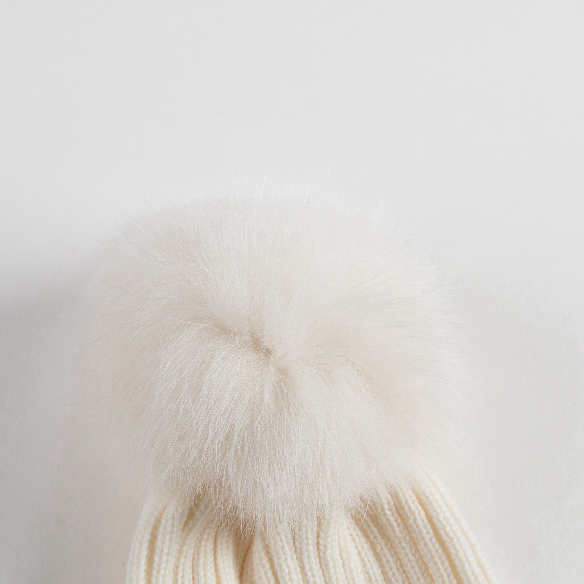 Boys & Girls Ivory Knitted Hat With Fur Pom-Pom Trim