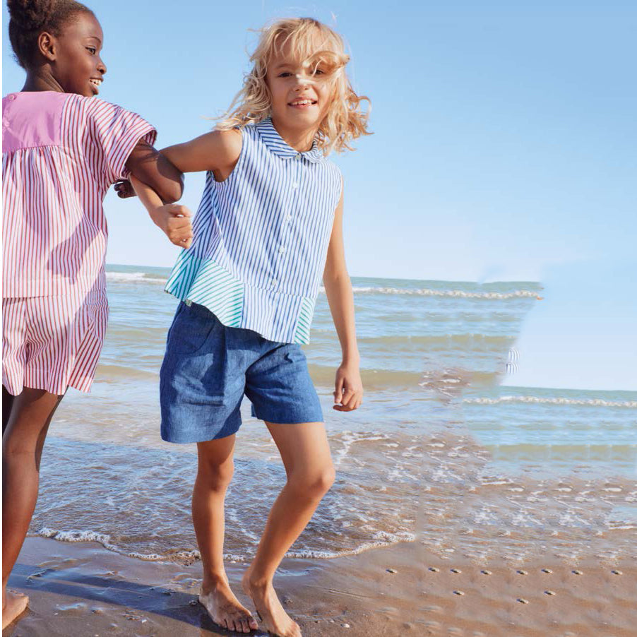Girls Blue Linen Shorts