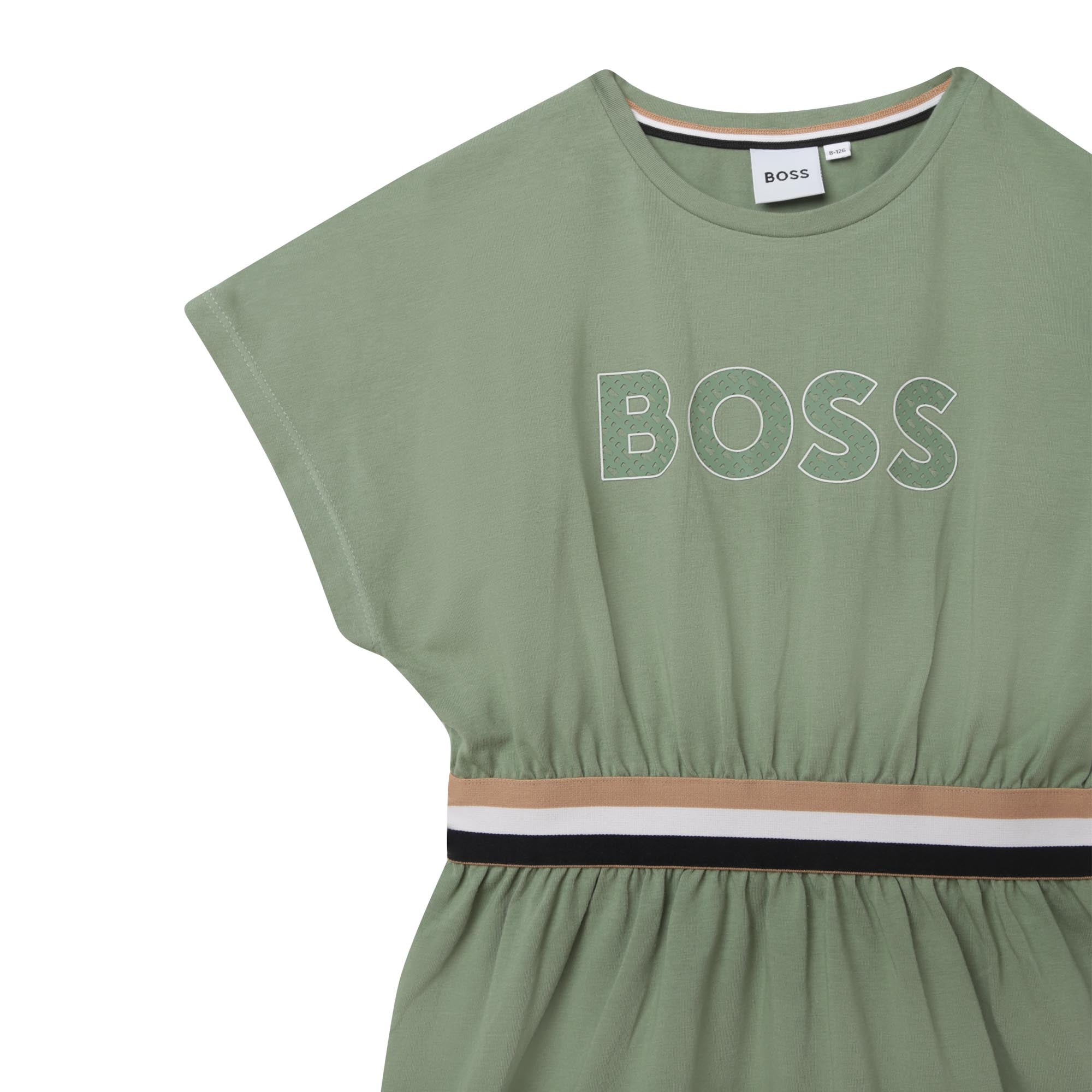 Girls Green Logo Cotton Dress