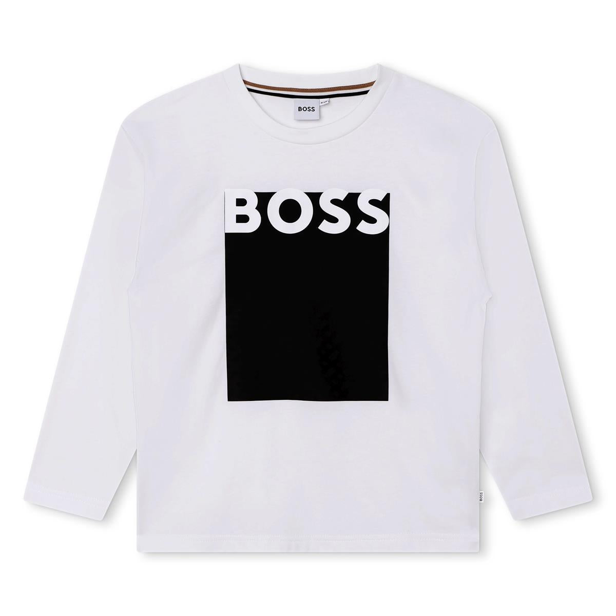 Boys White Logo Cotton T-Shirt