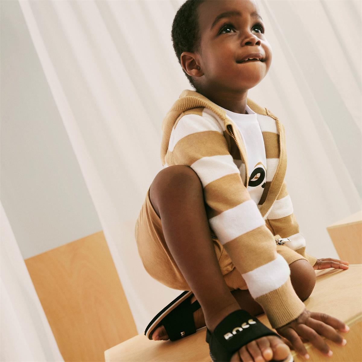 Baby Boys Beige Stripes Zip-Up Top