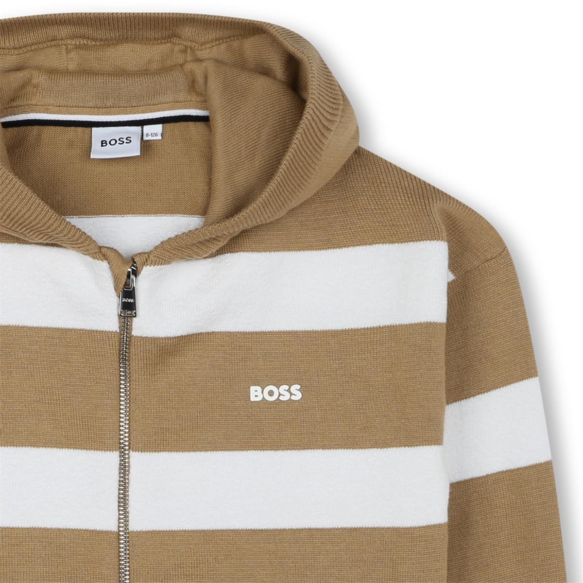 Boys Beige Stripes Zip-Up Top