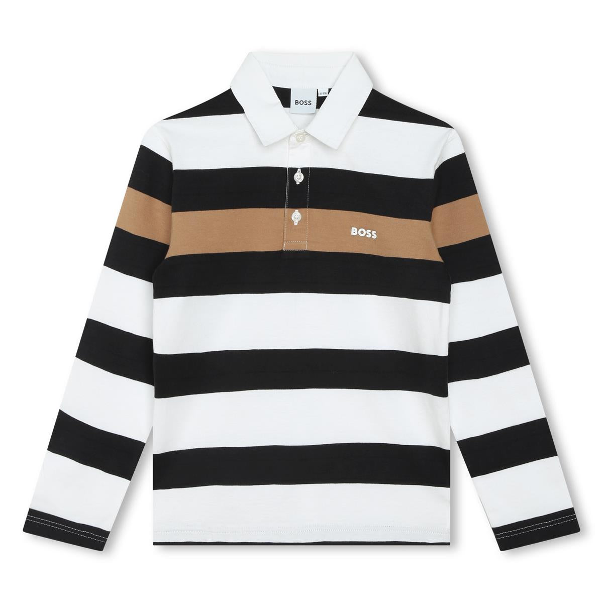 Boys White Stripes Cotton Polo Shirt