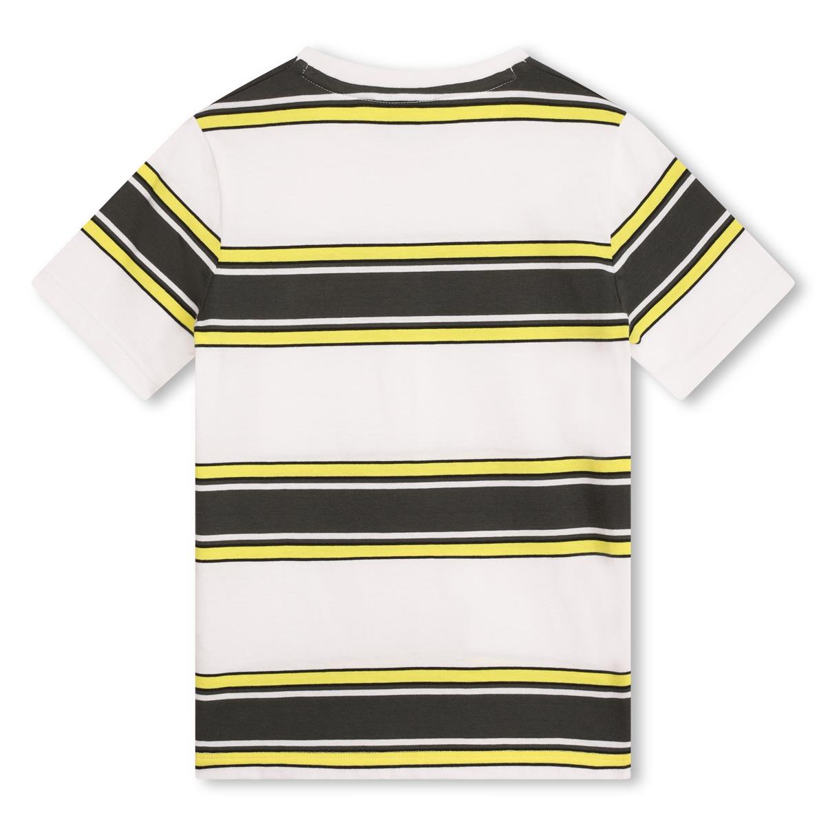 Boys White Stripes Cotton T-Shirt
