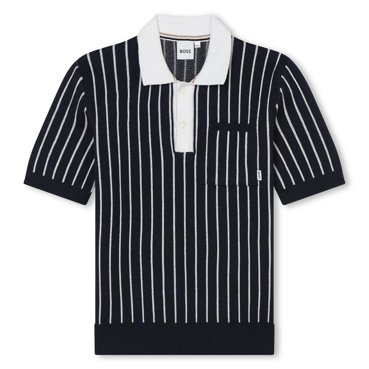Boys Navy Stripes Cotton Polo Shirt
