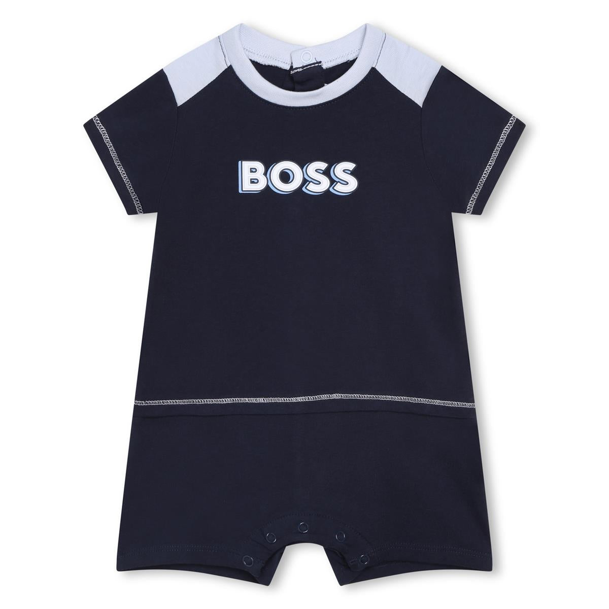 Baby Boys Navy Logo Cotton Babysuit