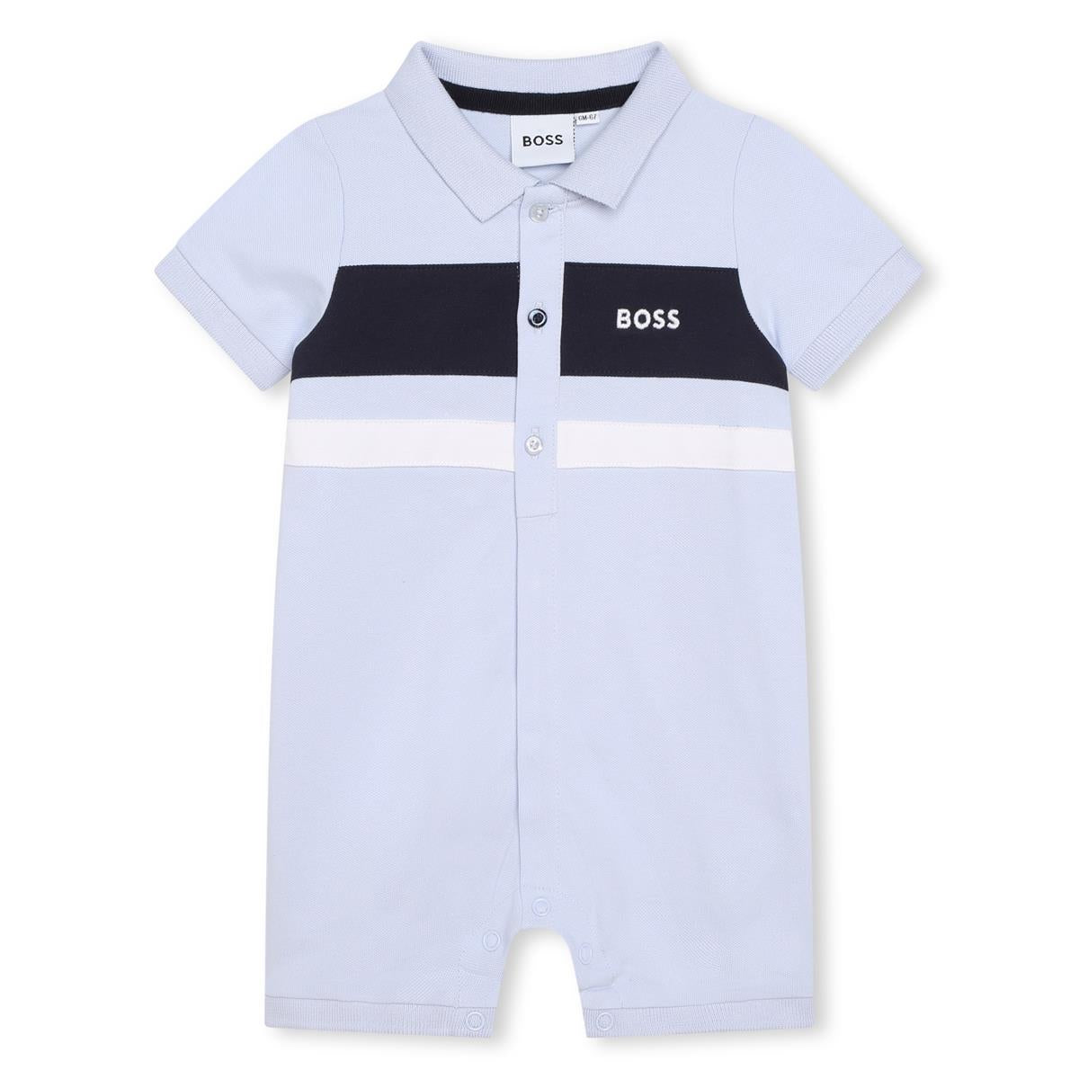 Baby Boys Light Blue Logo Cotton Babysuit