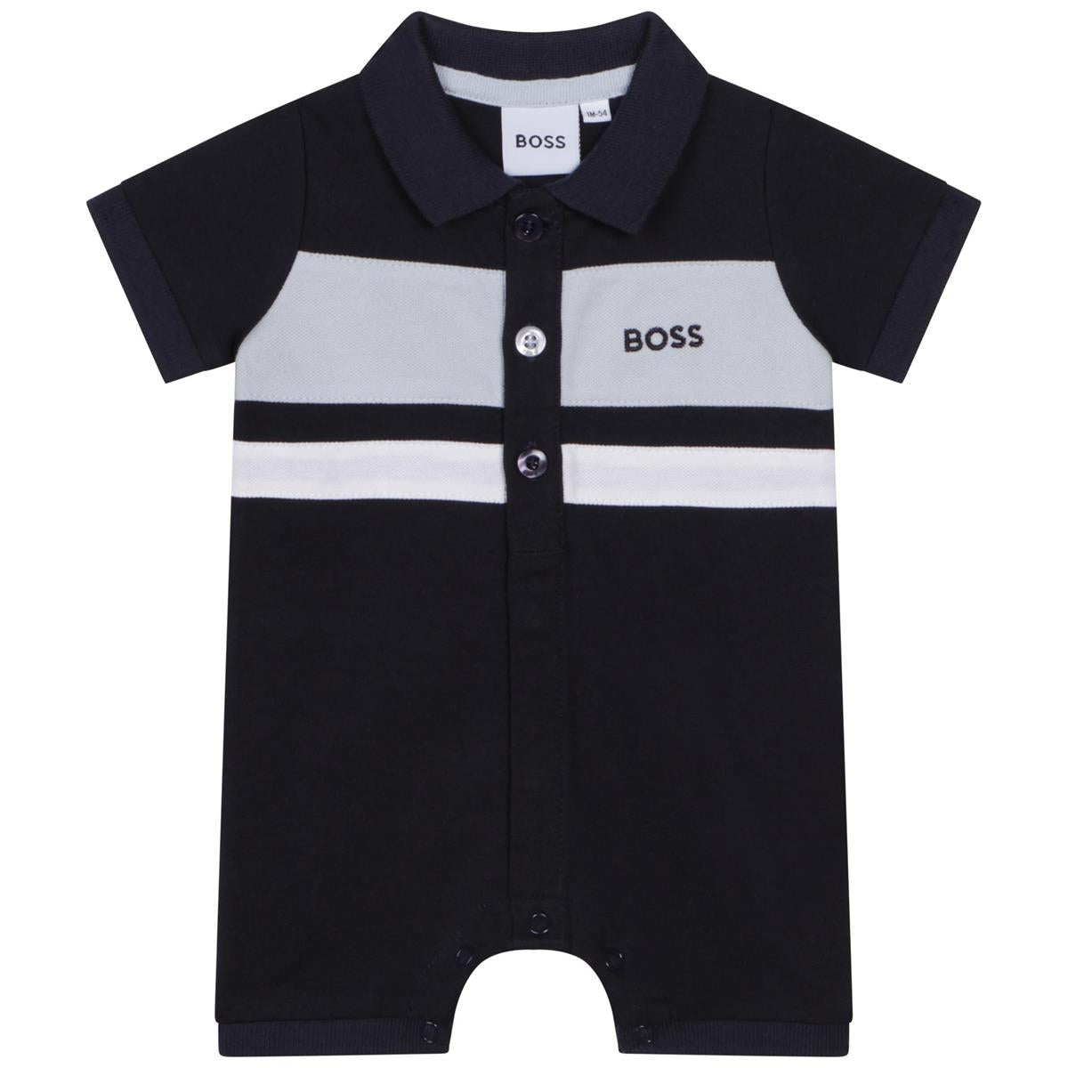 Baby Boys Navy Logo Cotton Babysuit