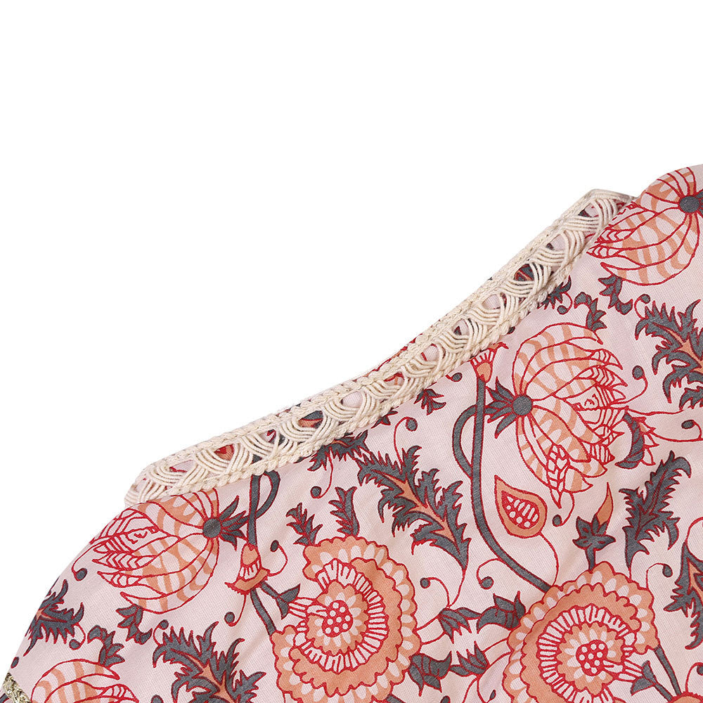 Girls Pink Flower Printed Trims Cotton 'Checjka' Jacket - CÉMAROSE | Children's Fashion Store - 9