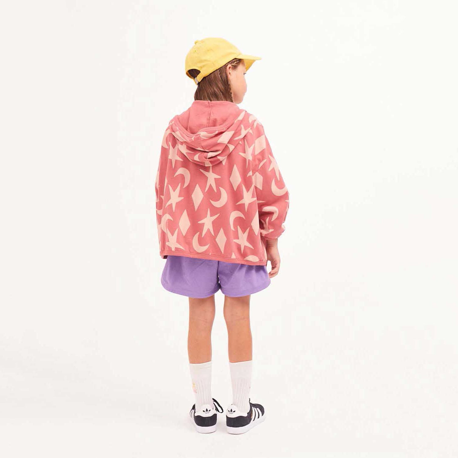Girls Dark Red Printed Hooded Jacket