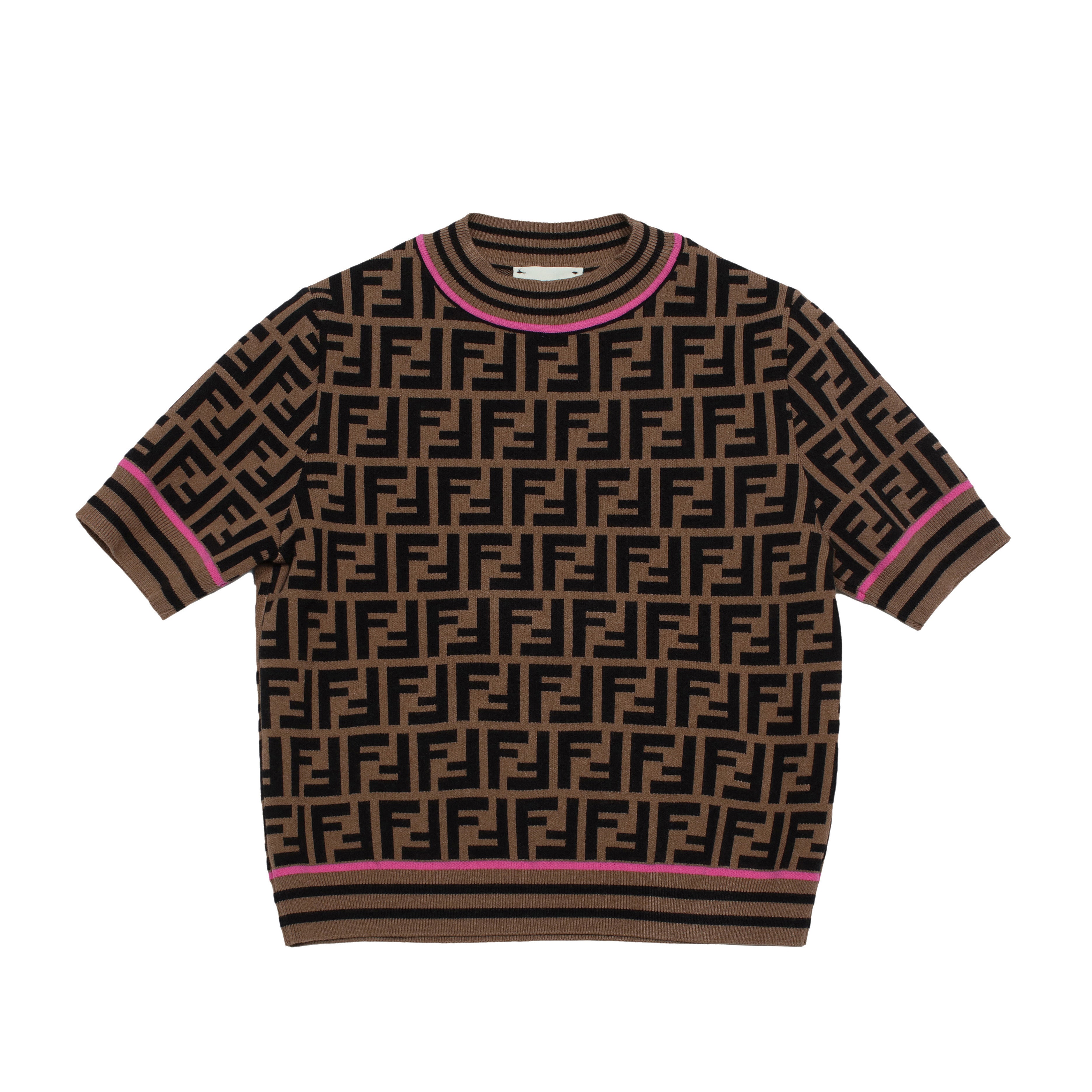 Pull en maille marron avec logo FF pour fille
