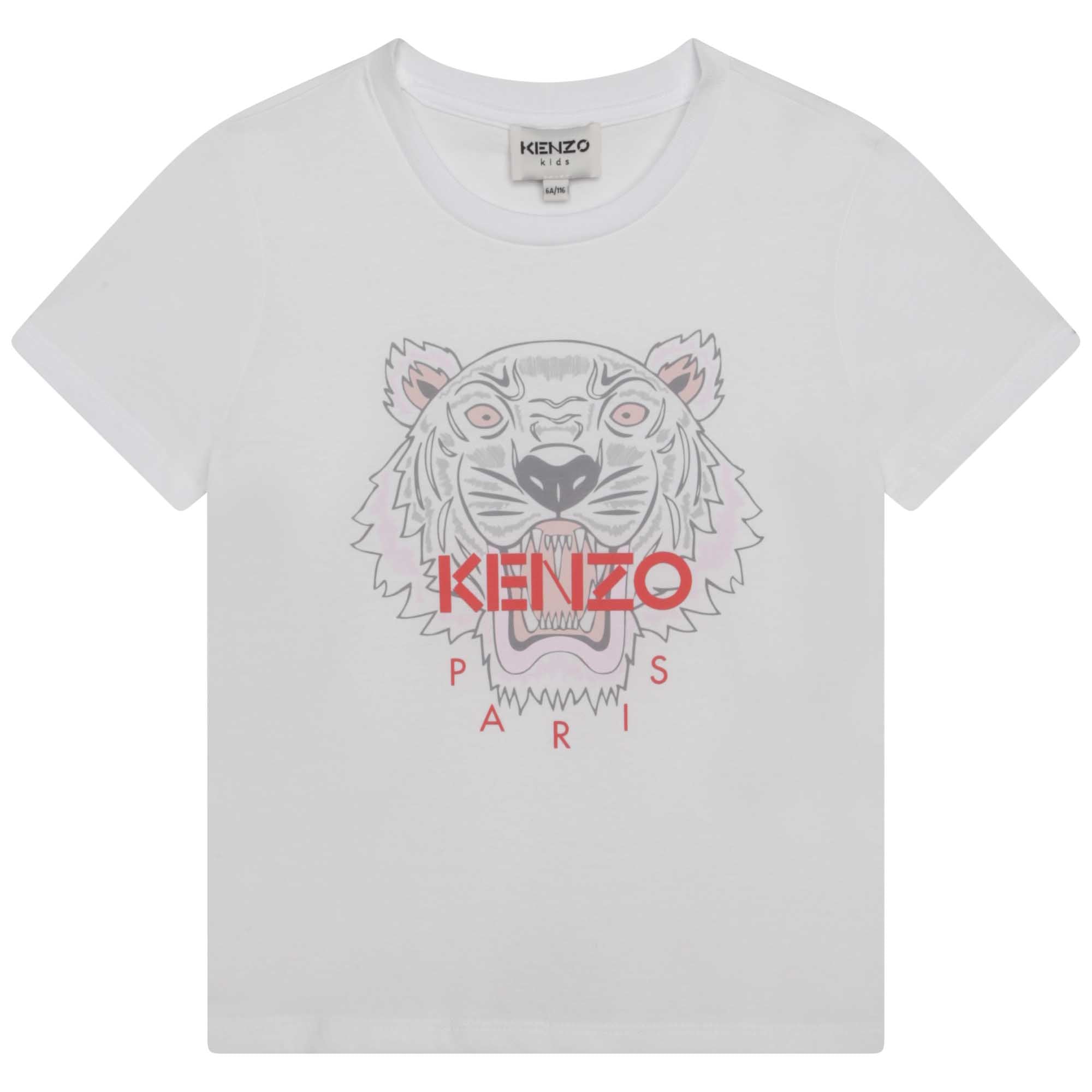 Girls White Tiger Cotton T-Shirt