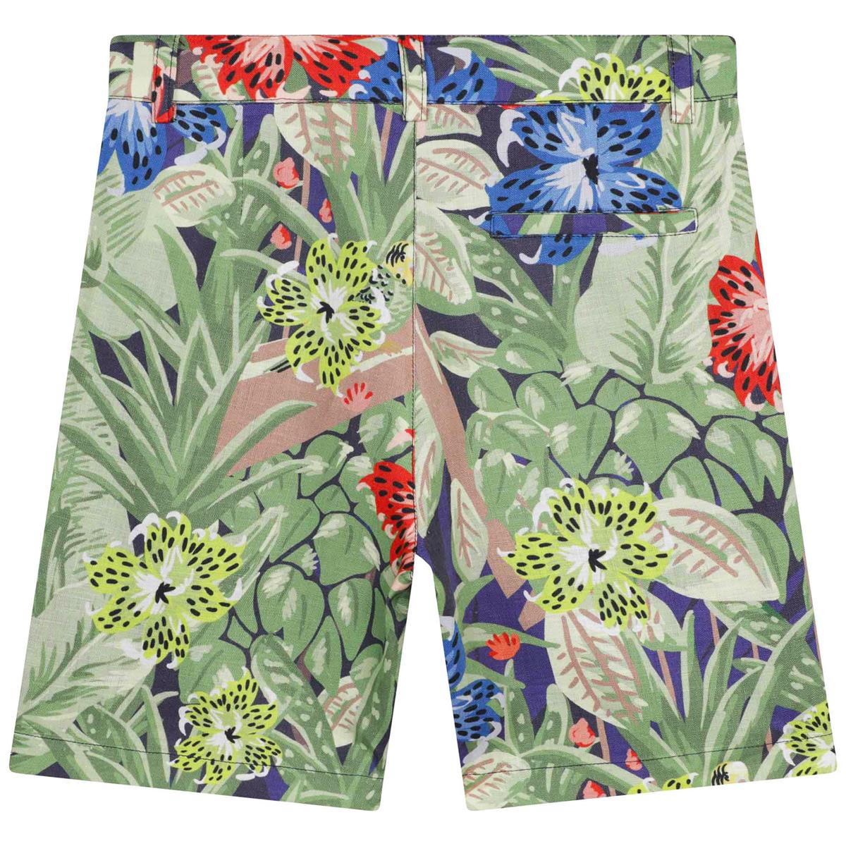 Boys Green Printed Shorts