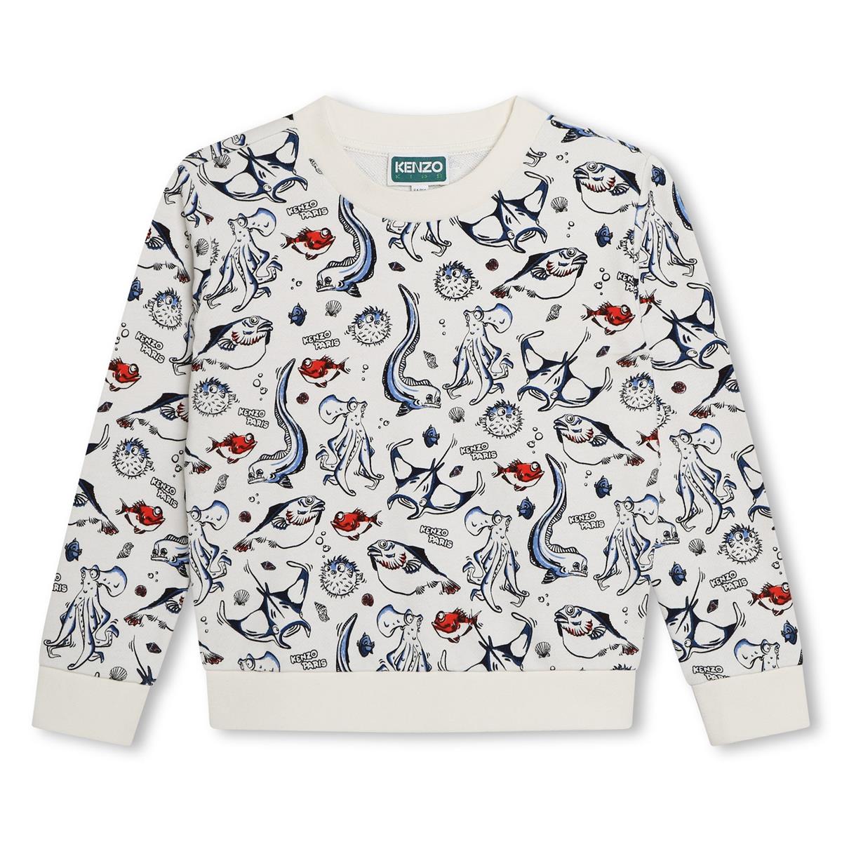 Boys & Girls White Printed Cotton Sweatshirt