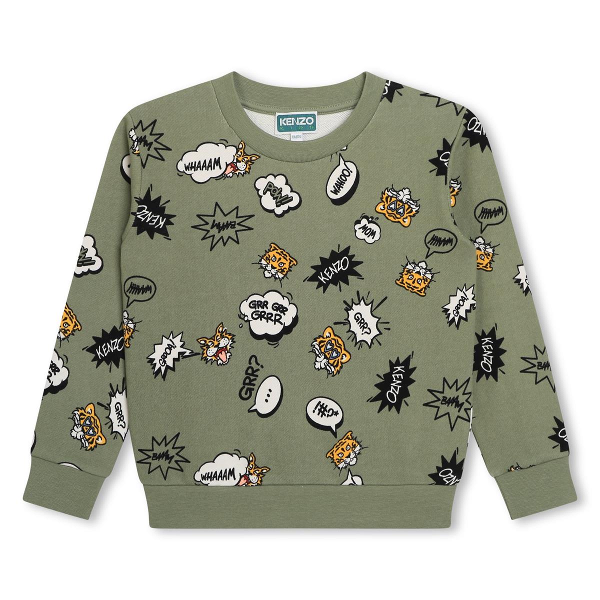 Boys Green Printed Cotton Sweatshirt