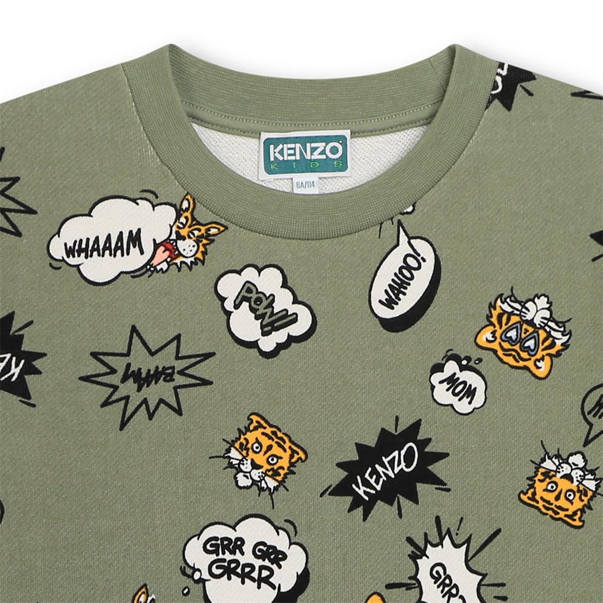Boys Green Printed Cotton Sweatshirt