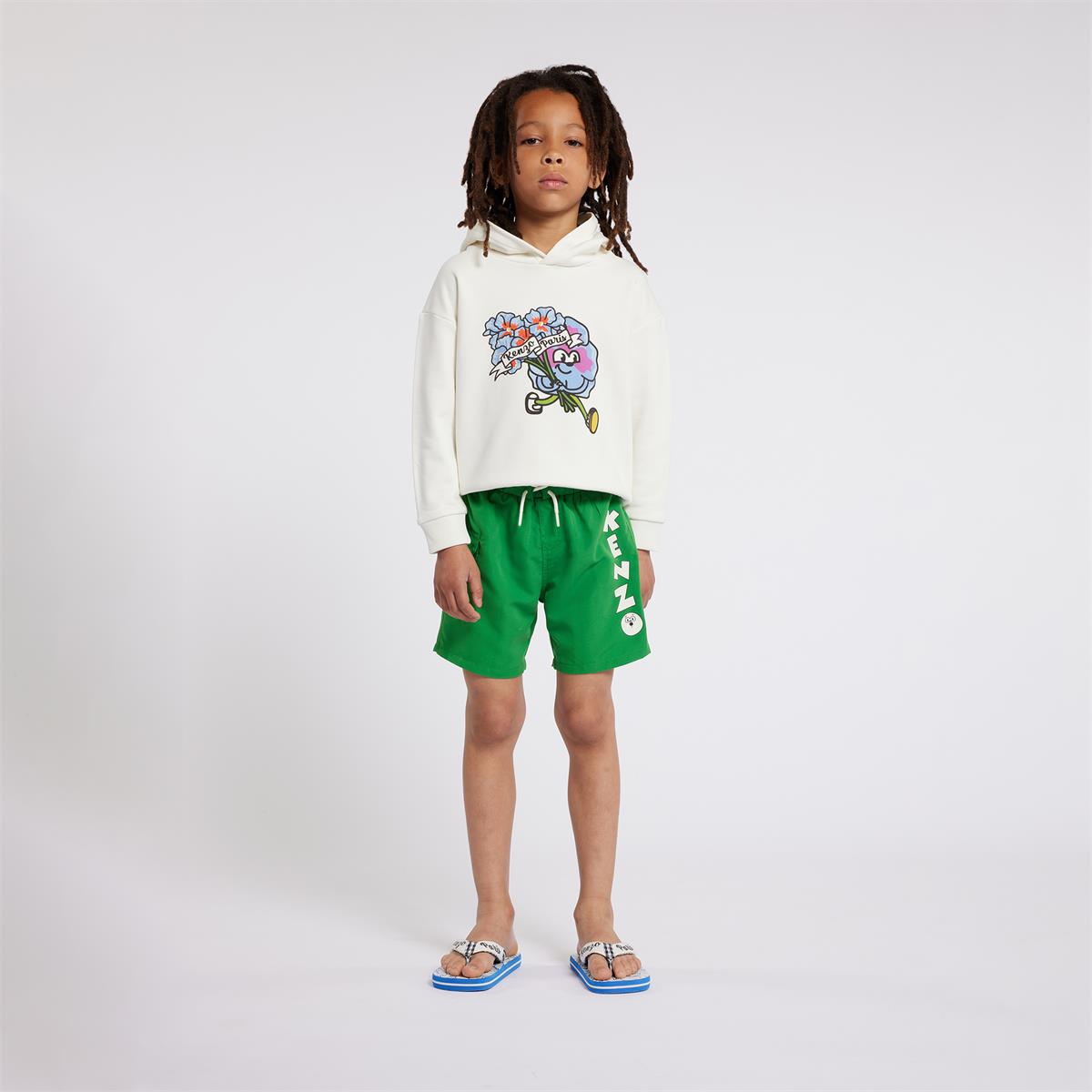 Boys White Hooded Cotton Sweatshirt