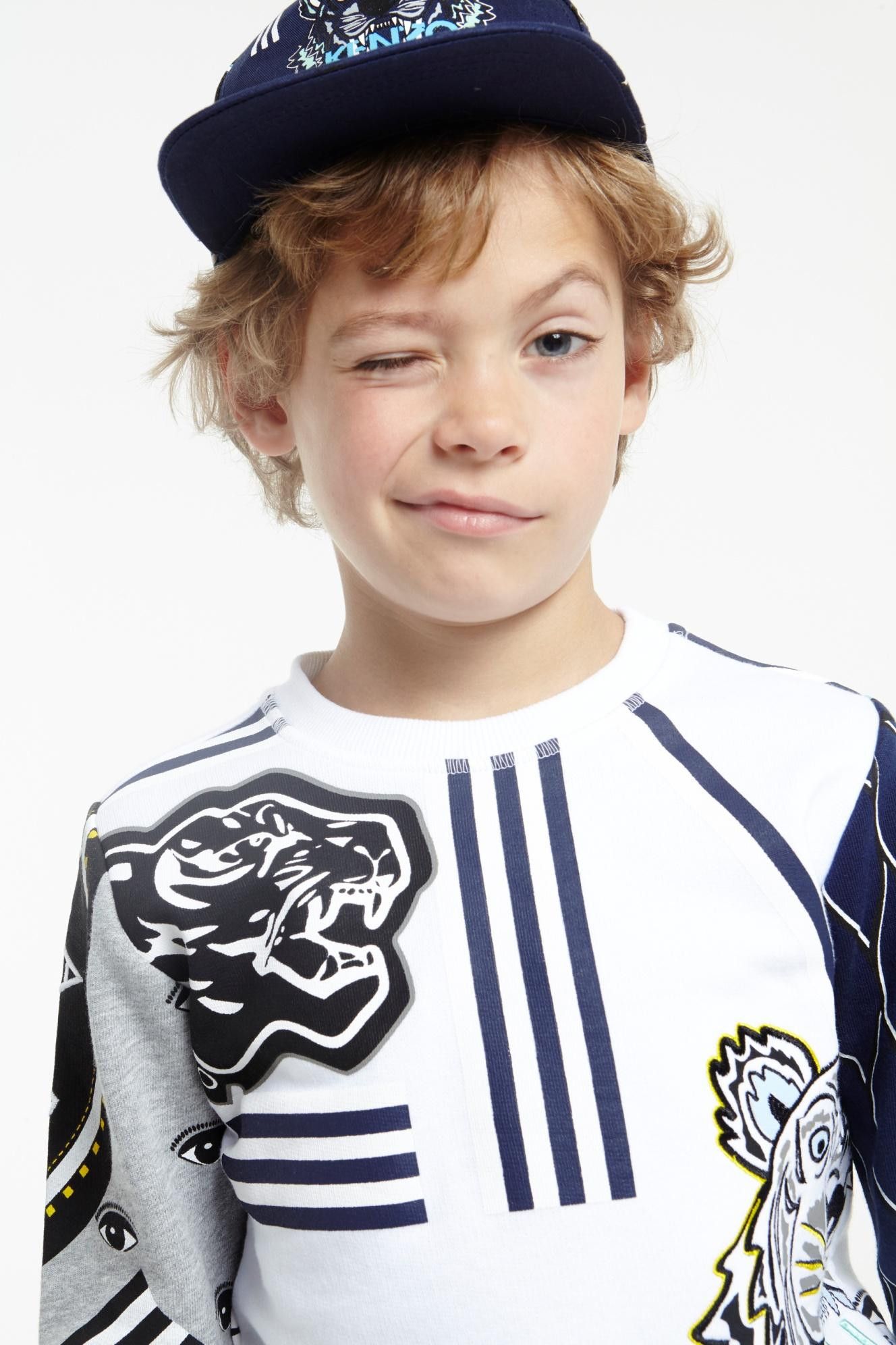 Boys White Cotton Sweatshirt With Multicolor Embroidered Tiger Head Trims - CÉMAROSE | Children's Fashion Store - 2